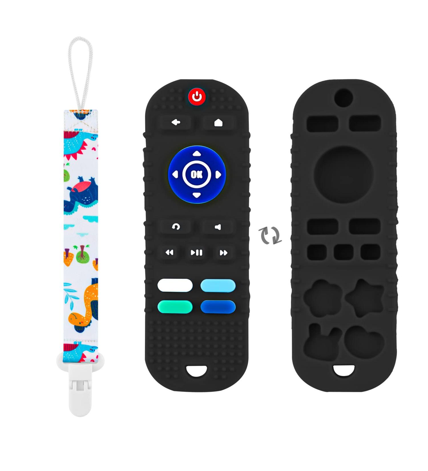 Silicone Remote Control Shaped Baby Teether with Pacifier Clip - Soft Chew Toy for Babies 3-18 Months (Black) - Buy Online on GoSupps.com