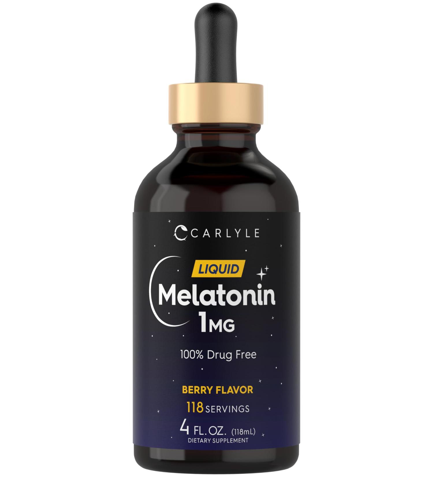 Carlyle Melatonin Liquid 1mg | 4 fl oz Drops | Berry Flavor | Non-GMO Vegetarian Supplement - Buy Online on GoSupps.com