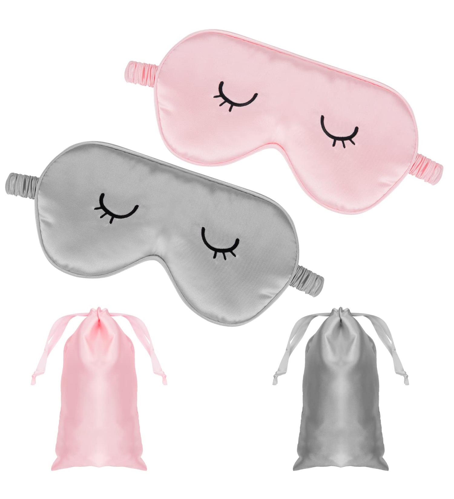 Lusofie 2Pcs Kids Silk Sleep Mask Set - Adjustable Eye Masks for Girls & Boys - Includes Storage Bag - Gray Pink - Ideal for Adults - Buy Online on GoSupps.com