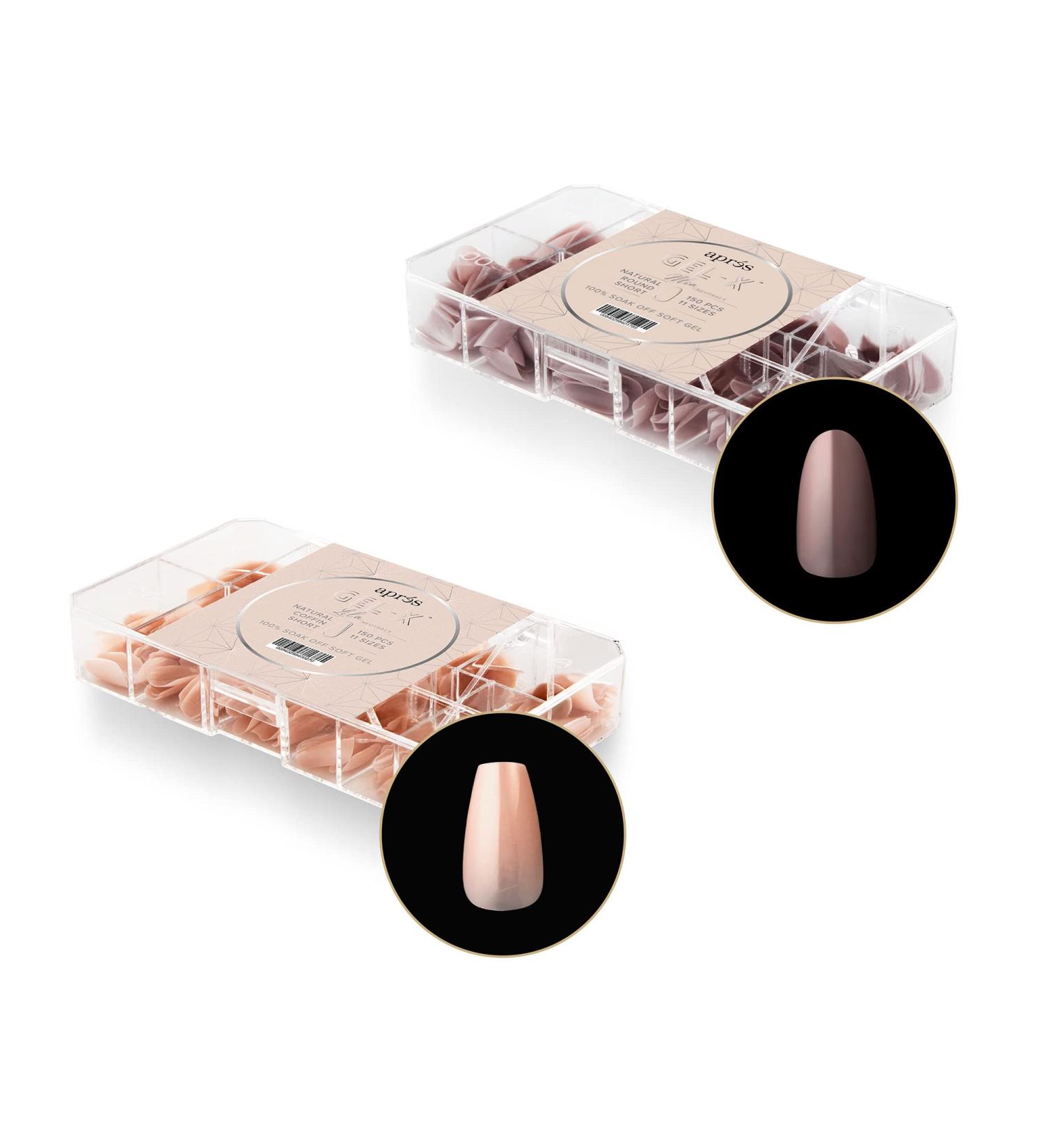 Apres Nail Neutrals Gel-X Mia Natural Round Short & Lila Natural Coffin Short Box of Tips Bundle | Includes 300 Gel-X Tips | Premium Quality | 11 Sizes 00-9