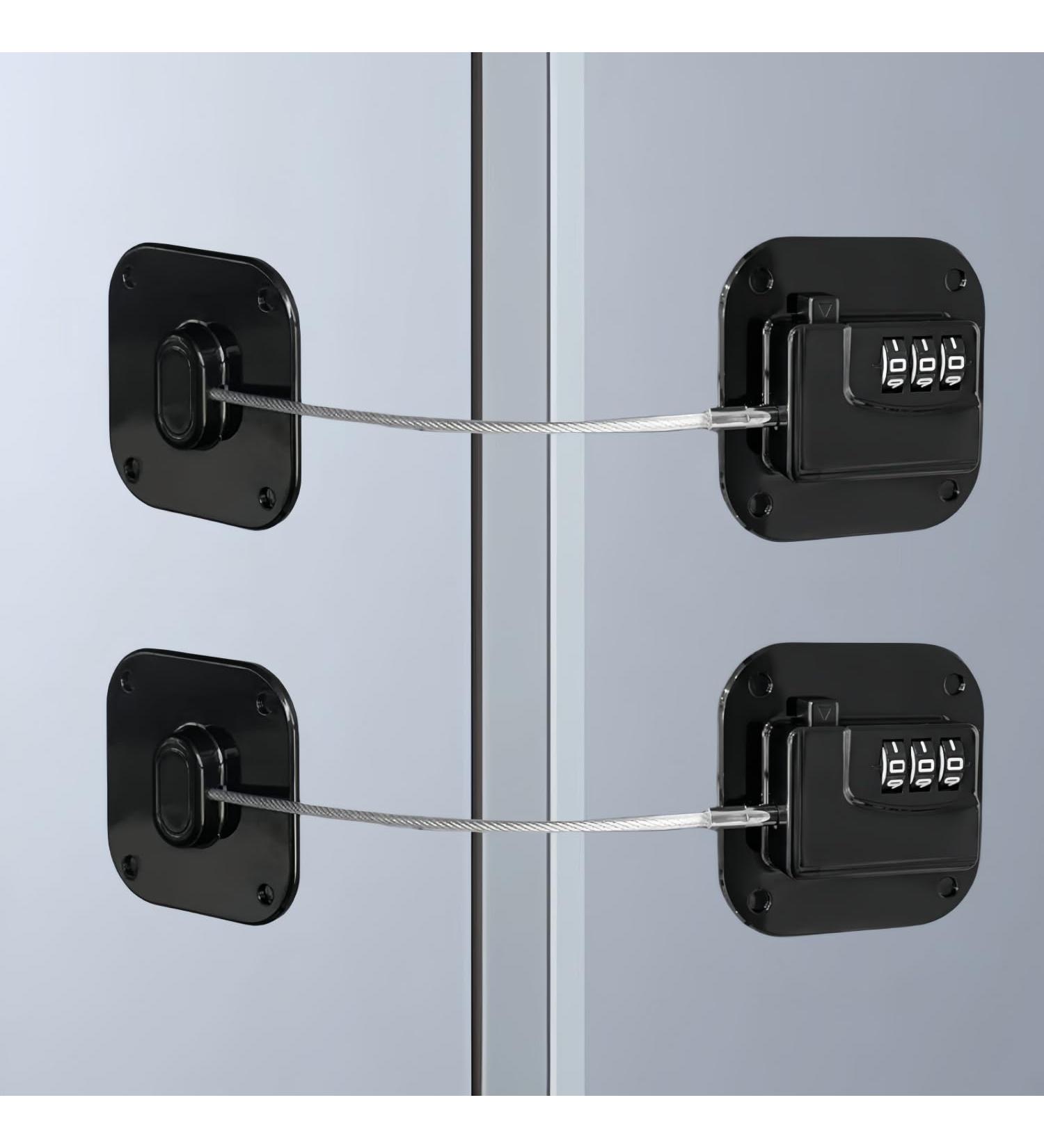 2 Pack Refrigerator Lock - Heavy Duty Combination Fridge Lock Child/Baby Proofing Lock for Cabinets Closets Drawers Window and More Easy Install and Use (Black) - Buy Online on GoSupps.com