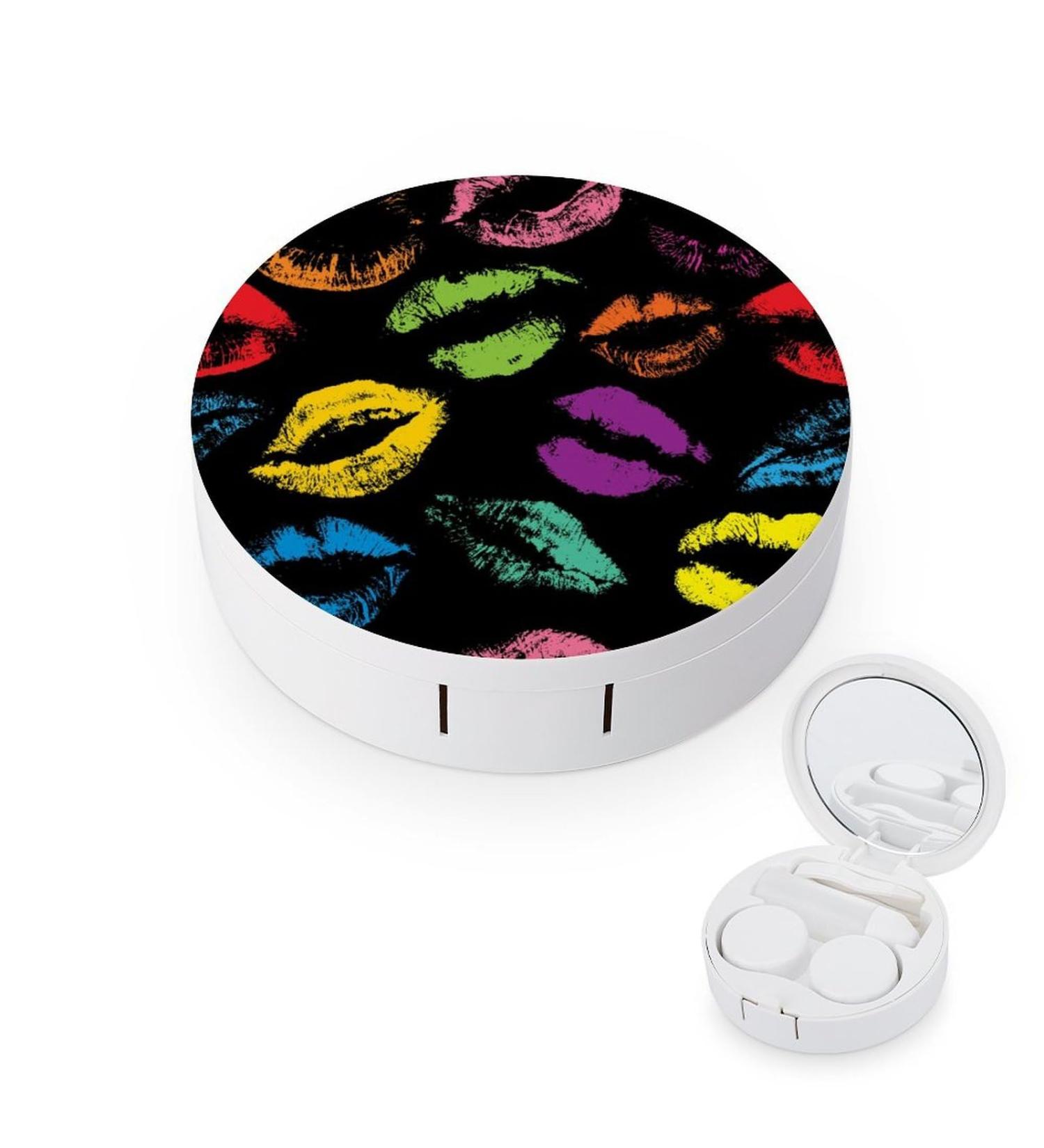 Cute Contact Lens Case with Mirror - Portable Round Storage Box for Travel | Colors Lips Prints - Ideal for Daily Outdoor Use - Buy Online on GoSupps.com