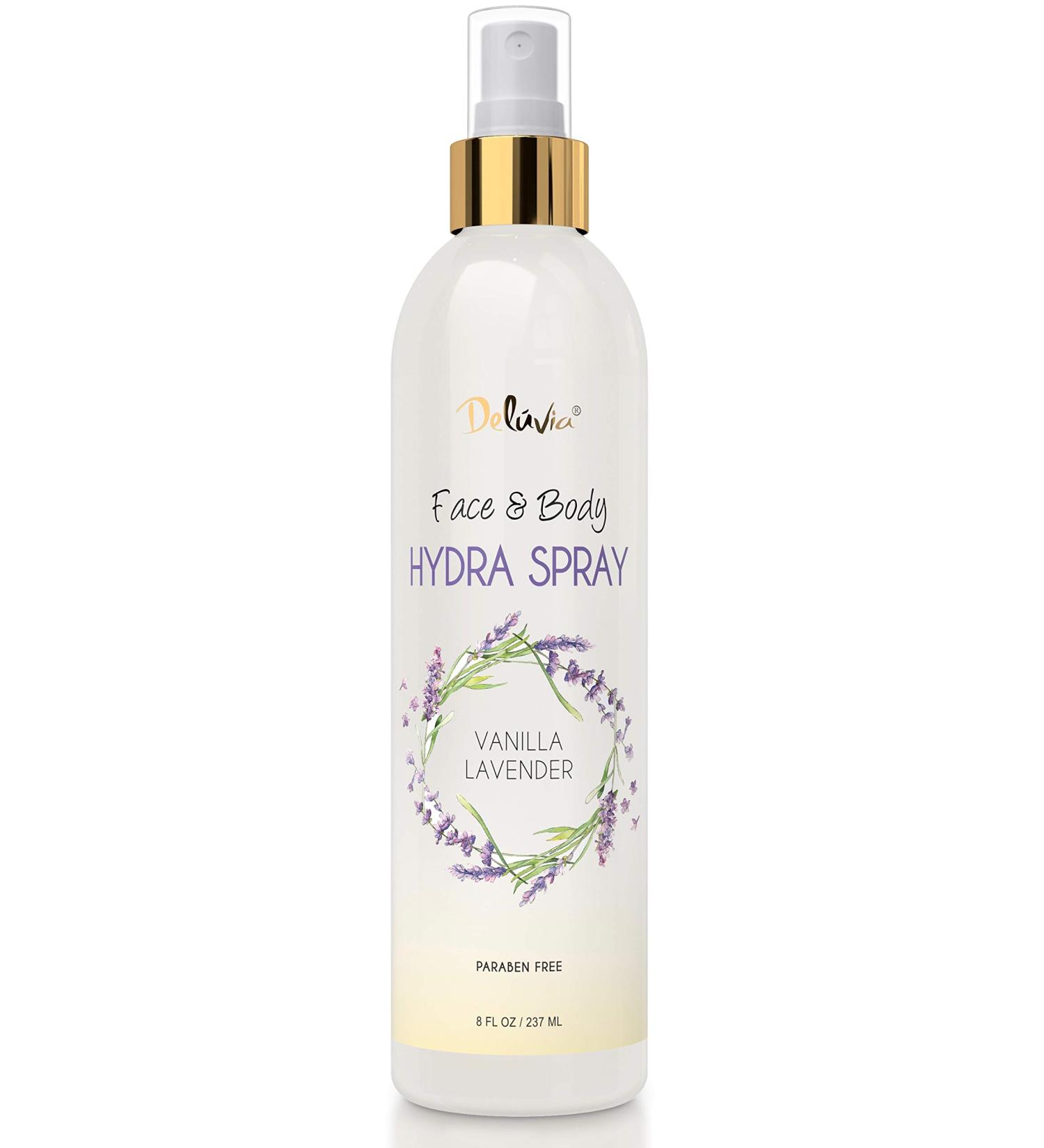 Deluvia Hydra Spray, Moisturizing Body Spray and Face Mist with Essential Oils, Organic Aloe Vera, Dead Sea Salts, Provitamin A, Vitamin C. Alcohol Free, Paraben Free. (Vanilla Lavender) - Buy Online on GoSupps.com