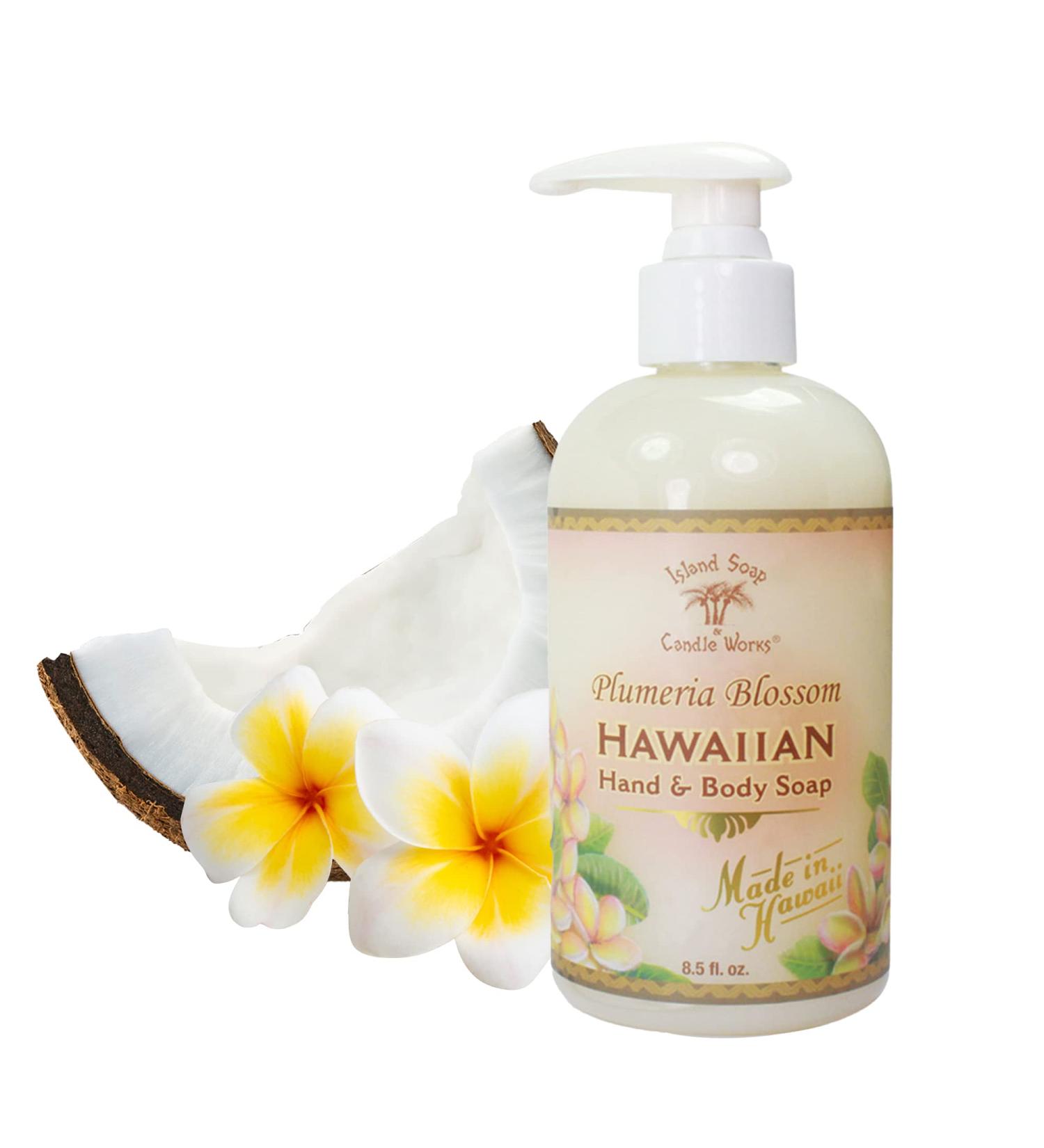 Island Soap & Candle Works Plumeria Botanical Liquid Hand Soap - Vegan Luxury Skincare - Hawaiian Gift for Sensitive Skin - 8.5 oz - Buy Online on GoSupps.com