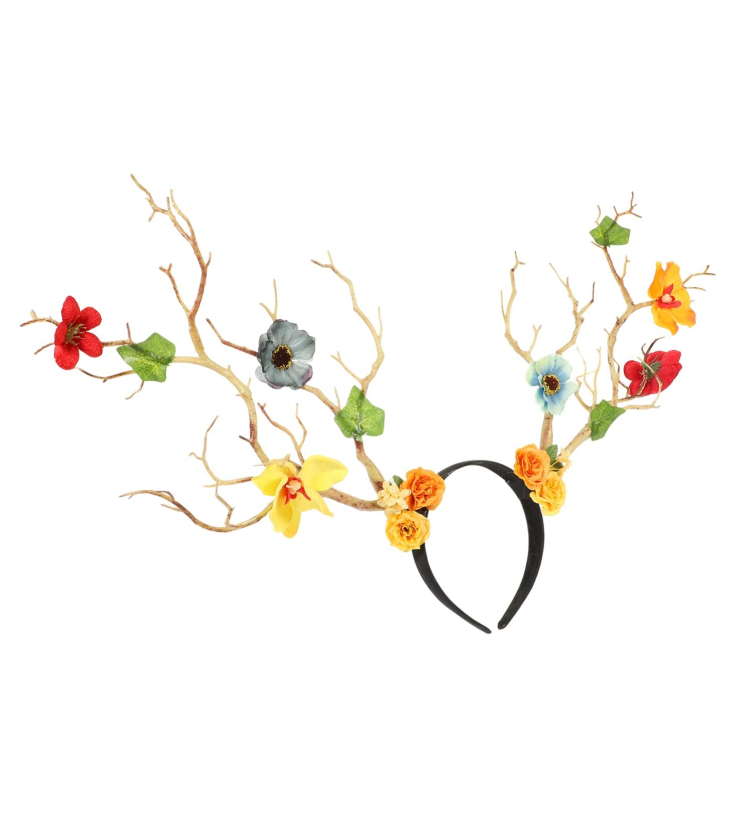 minkissy Antler Headband Adult Costumes Horns Headband Floral Hair Accessories Christmas Headbands Deer Horns Cosplay Branch Hair Hoops Xmas Party Head Hoops Plush Fabric Headwear Fabric - Buy Online on GoSupps.com