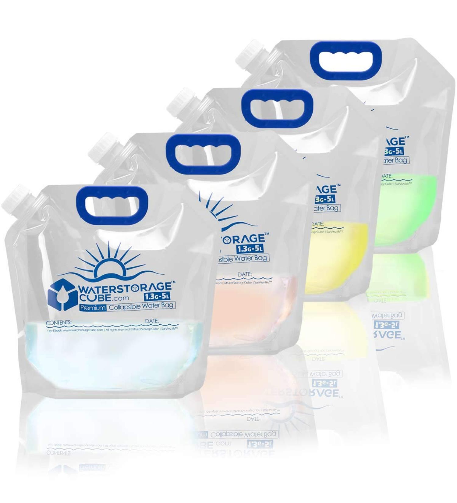 WaterStorageCube Premium Collapsible Water Container Bag 1.3 Gallon BPA-Free - 4 Pack - Buy Online on GoSupps.com
