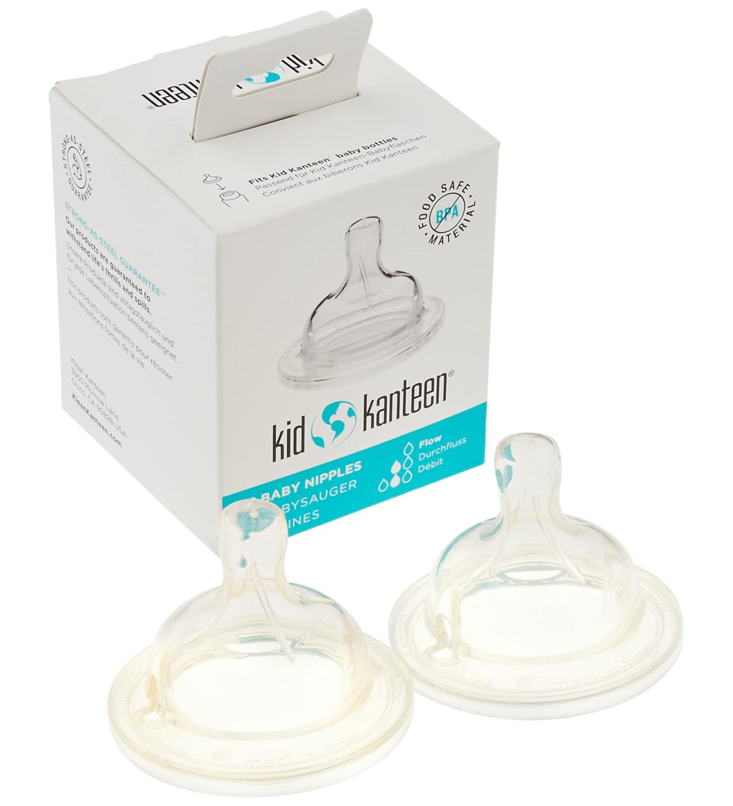 Klean Kanteen Kid Kanteen Wide Mouth Silicone Baby Bottle Nipple 2 Pack - Clear Medium Flow - Medical Grade - Buy Online on GoSupps.com