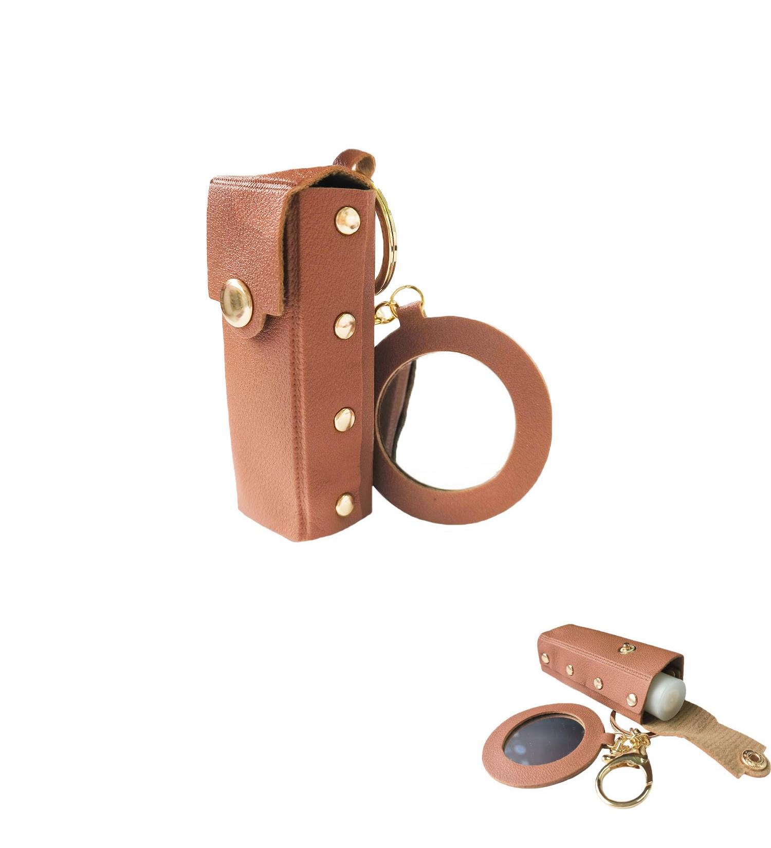 PU Leather Lipstick Holder Keychain | Travel-Friendly Lipstick Pouch & Organizer with Mirror | Perfect Gift for Women - Buy Online on GoSupps.com