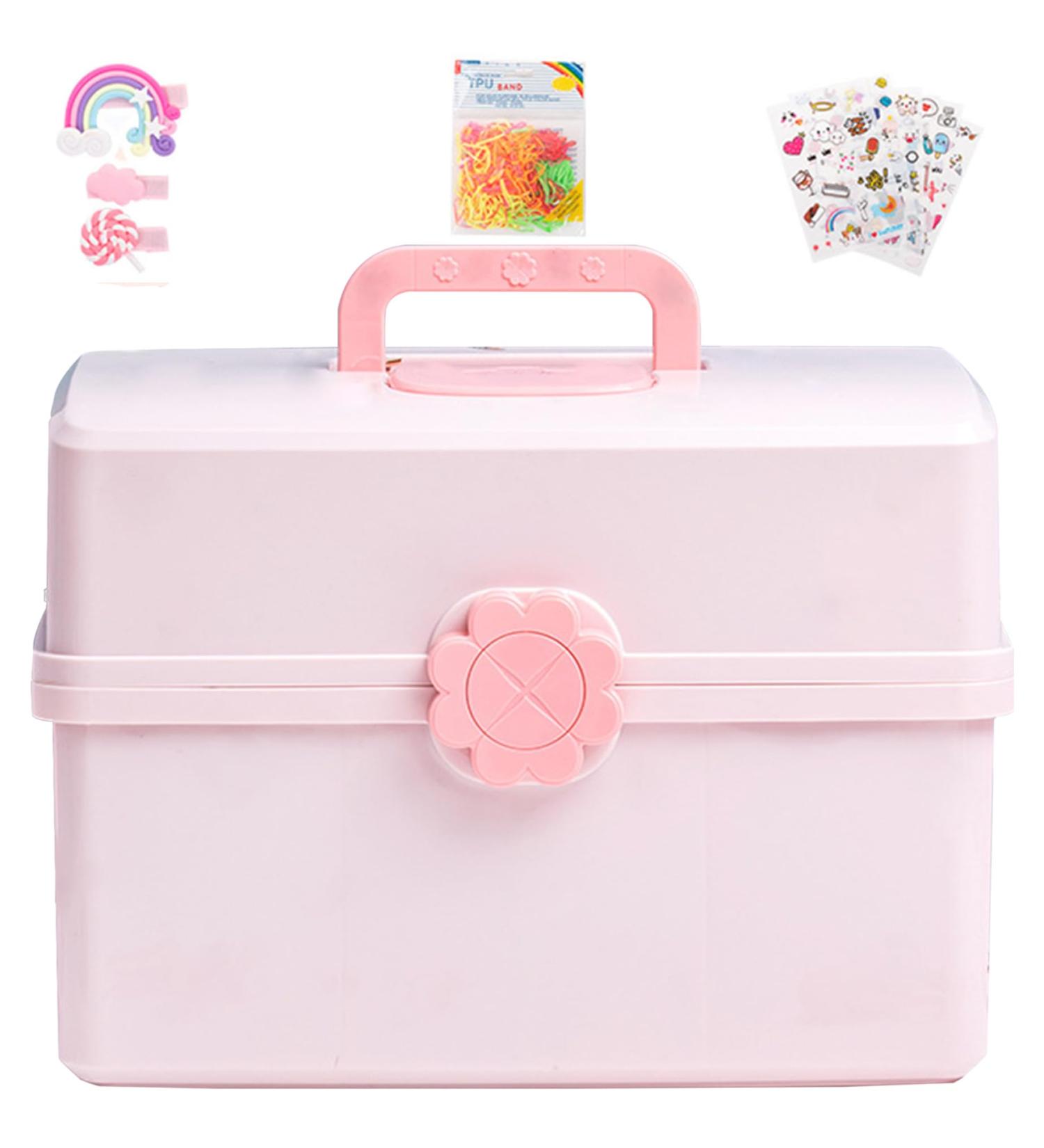 Hair Accessories Organiser Hair Clip Storage Hair Clip Organiser 3-Layer Box for Hair Accessories Storage 180 Unfold Kids Jewellery Box with Handle and DIY Stickers for Hairbands Hair Ties Clips - Buy Online on GoSupps.com
