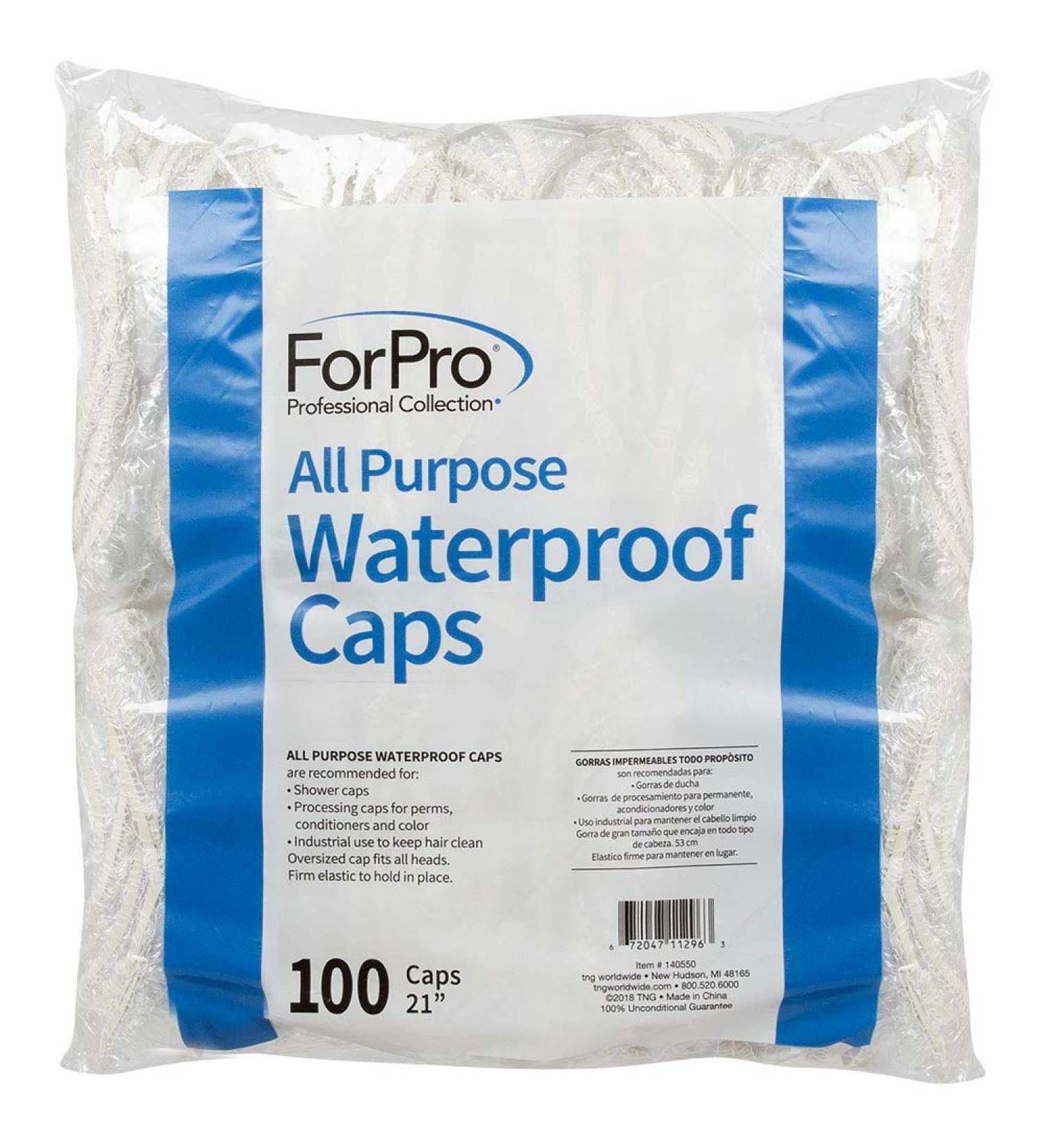 ForPro Processing Caps Clear Multiuse Shower Cap with Elastic Band for Comfortable Fit One Size Fits All 100-Count