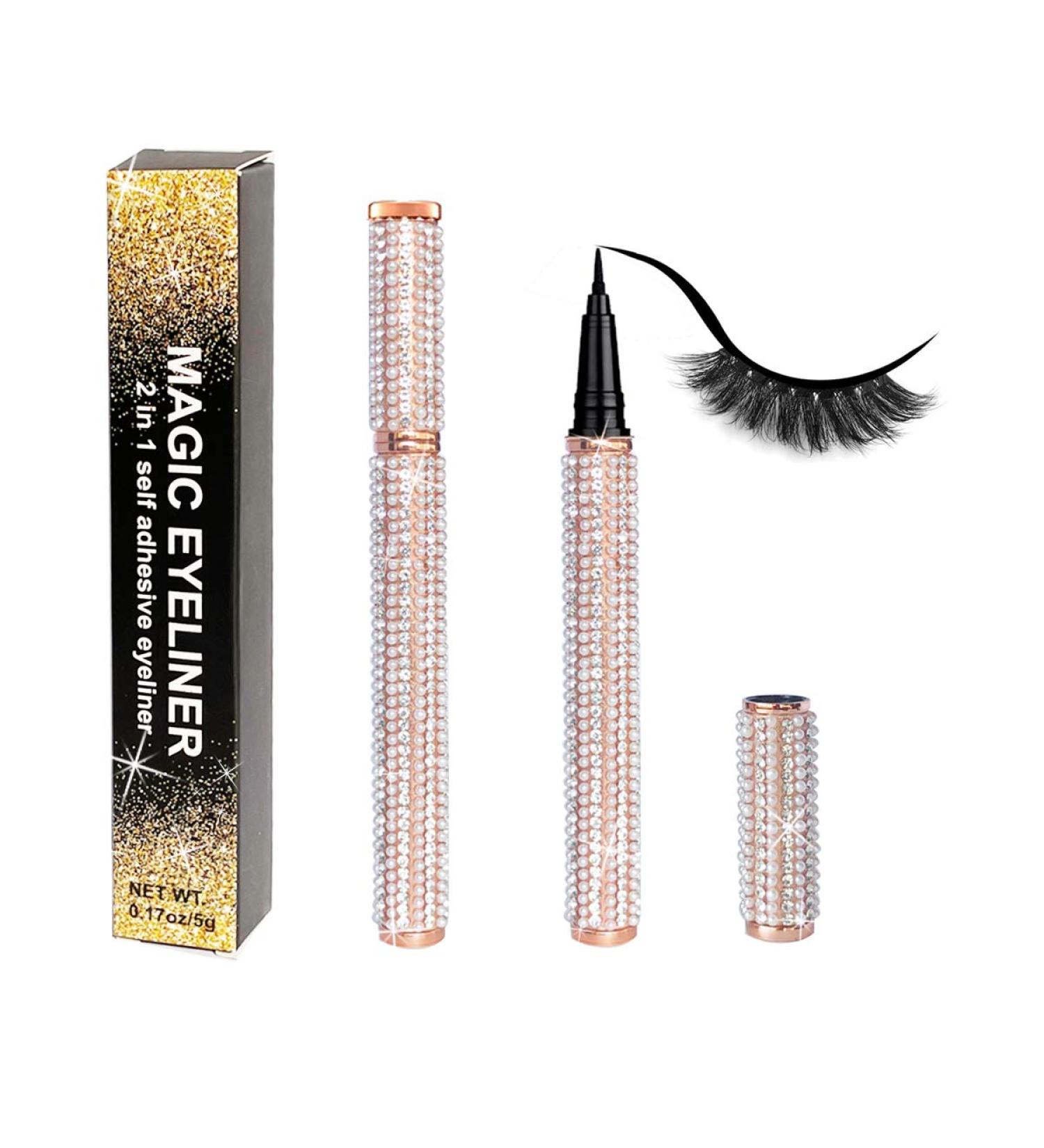 2022 Upgraded Self-adhesive Eyeliner Glue Pen for Lashes - 2 in 1 Eye Liner & Lash Glue Pen - Diamond Bling Glitter Liquid Eyeliner - No Glue, Non-Magnetic - Perfect for Eye Makeup and Normal False Eyelashes - Buy Online on GoSupps.com