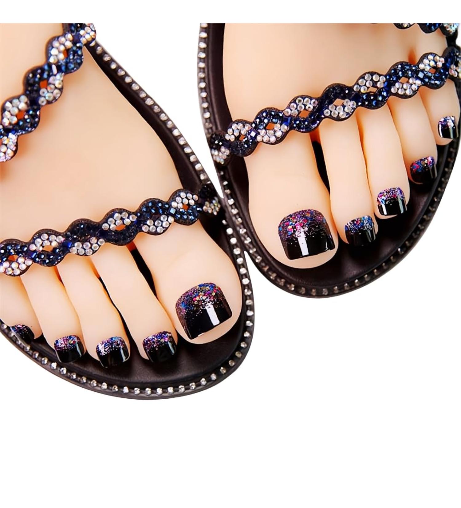 24Pcs Press On Toe Nails False Toenails for Women and Girls Short Glitter Toe Naiils Decorated Press On Toe Nails Full Cover Fake Toenails with Glue On Toenails for Women Blue - Buy Online on GoSupps.com