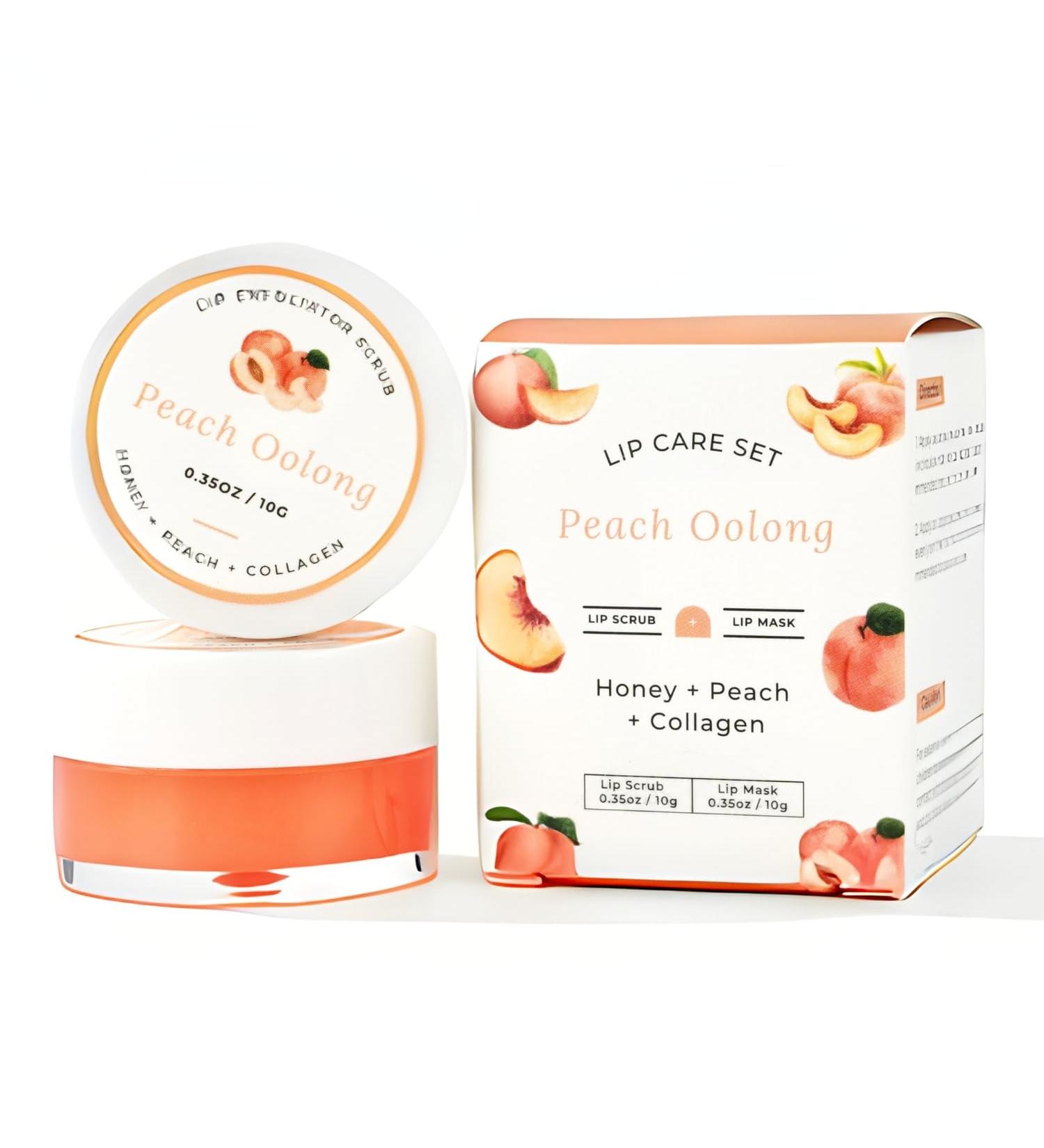 Lip Mask & Scrub Set(Peach + Honey + Collagen), Overnight Moisturizer for Cracked & Dry Lips Care, Hydrating Plumper Kit, Sugar Exfoliator Gift for Women Peach Oolong - Buy Online on GoSupps.com