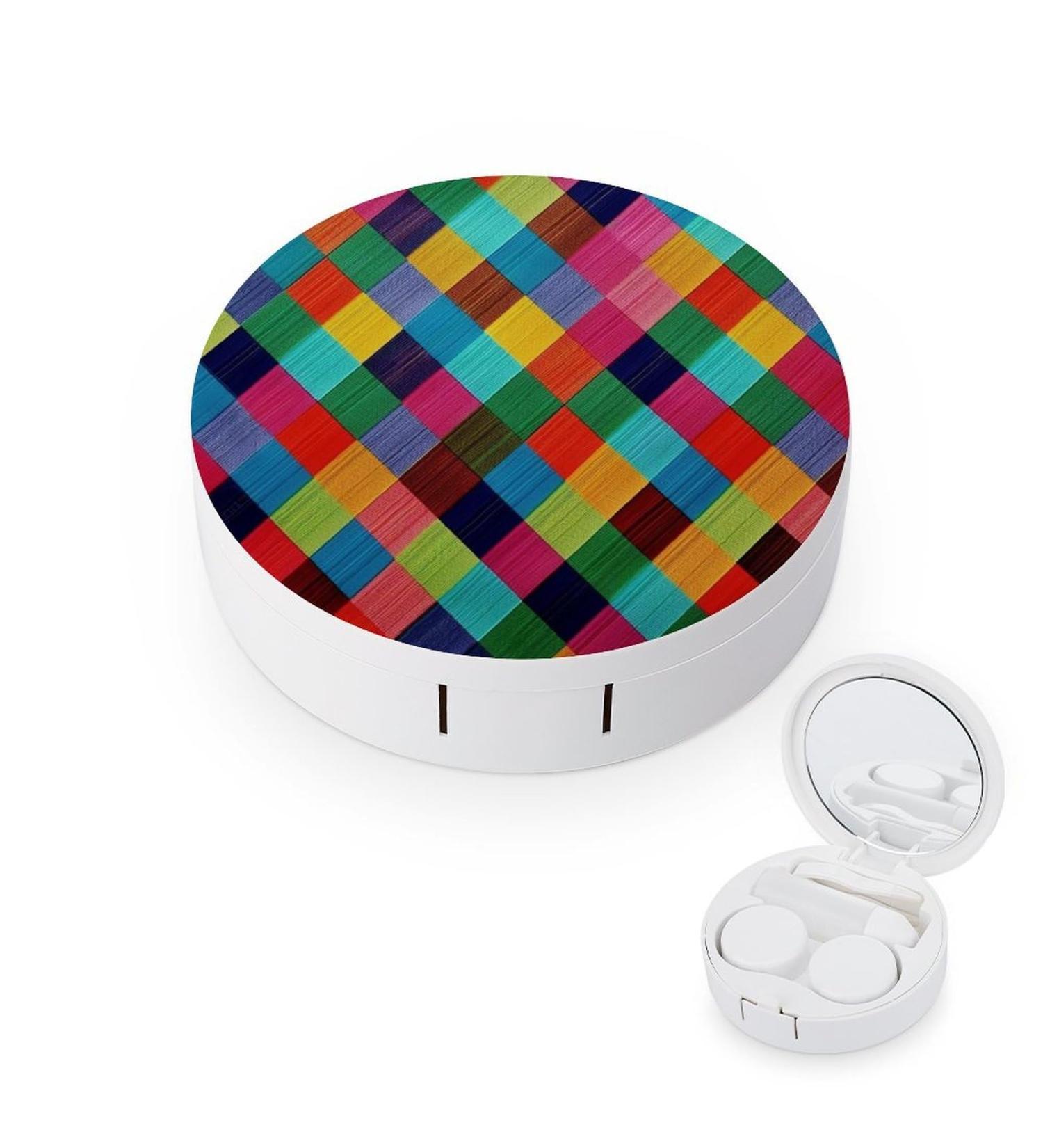 Colorful Plaid Contact Lens Case - Portable Travel Storage Box for Easy Lens Protection - Buy Online on GoSupps.com