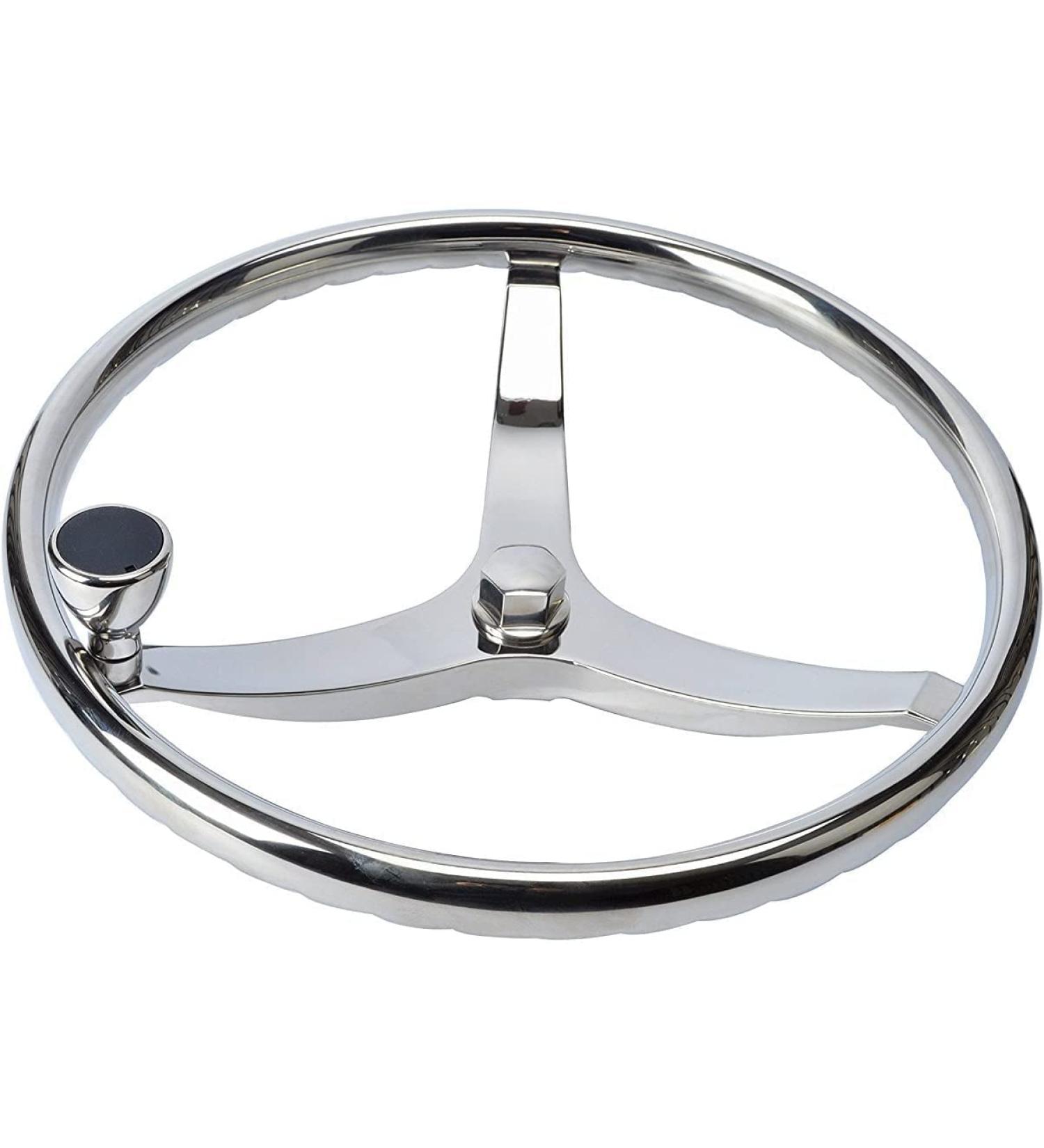 YaeMarine 13-1/2 3 Spoke Stainless Steel Marine Boat Steering Wheel with Turning Knob - Compatible with Teleflex Cable Helm - Buy Online on GoSupps.com