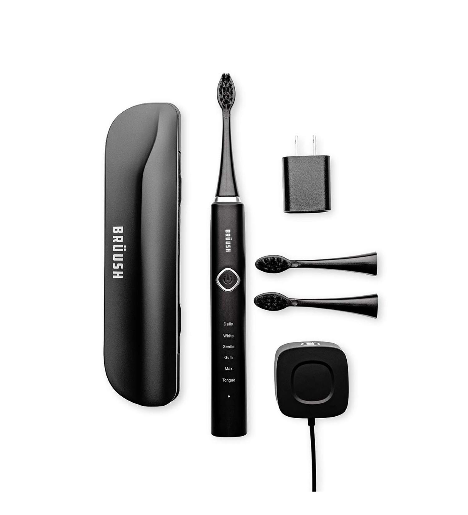 BRUUSH Electric Toothbrush Premium Kit with 3 Replacement Heads - Travel-Friendly Electric Toothbrush for Adults and Kids with Holder - Black - Buy Online on GoSupps.com