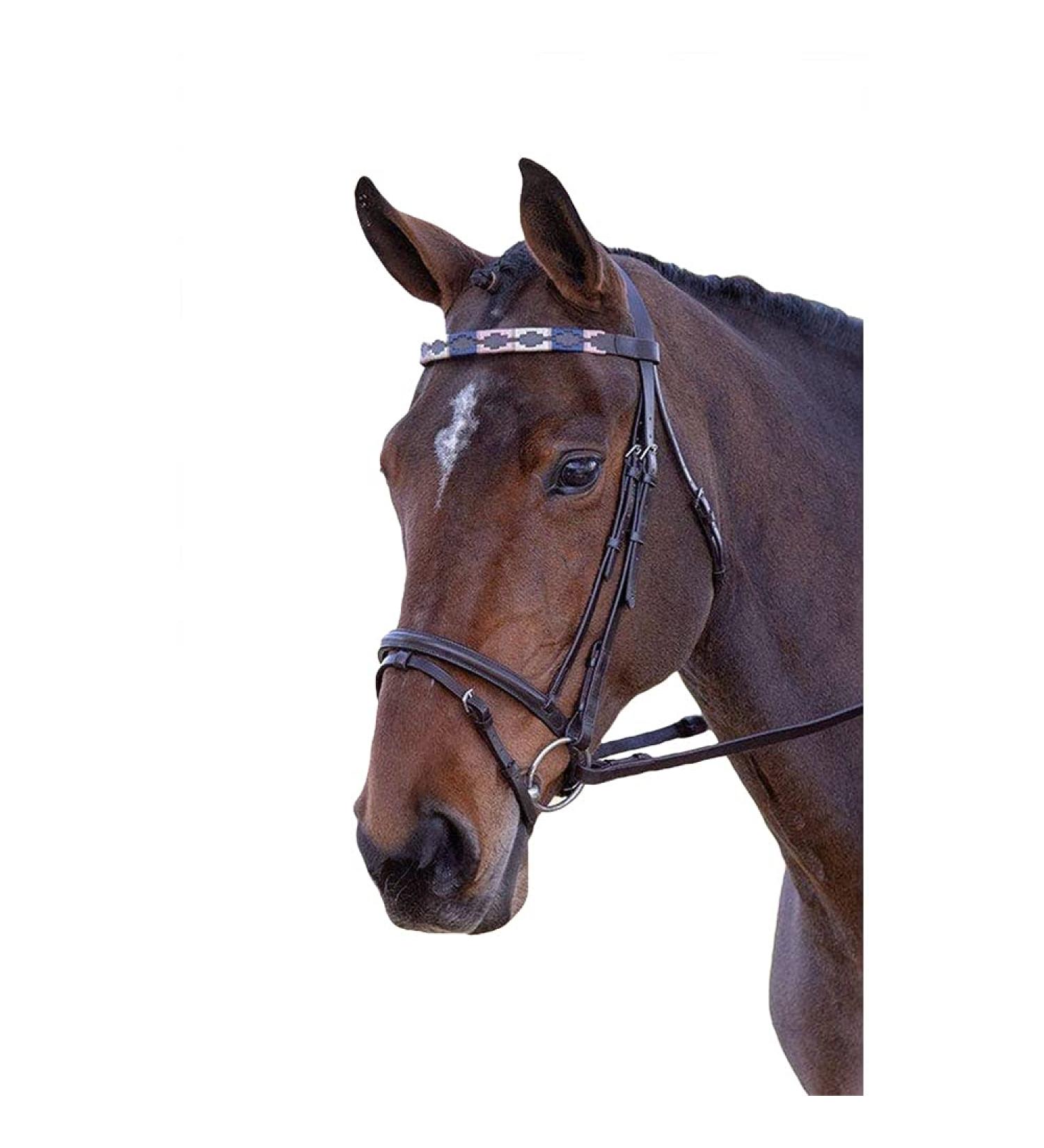 Shires Blenheim Polo Headband - Leather | Pink/Natural/Navy | International Shipping Available - Buy Online on GoSupps.com