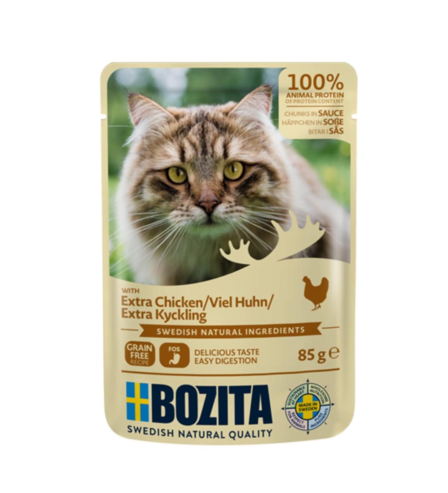 Bozata Wet Food Snacks for Cats - Grain-Free Chicken in Sauce 12x85g Pouch - Premium Adult Cat Treats - Buy Online on GoSupps.com