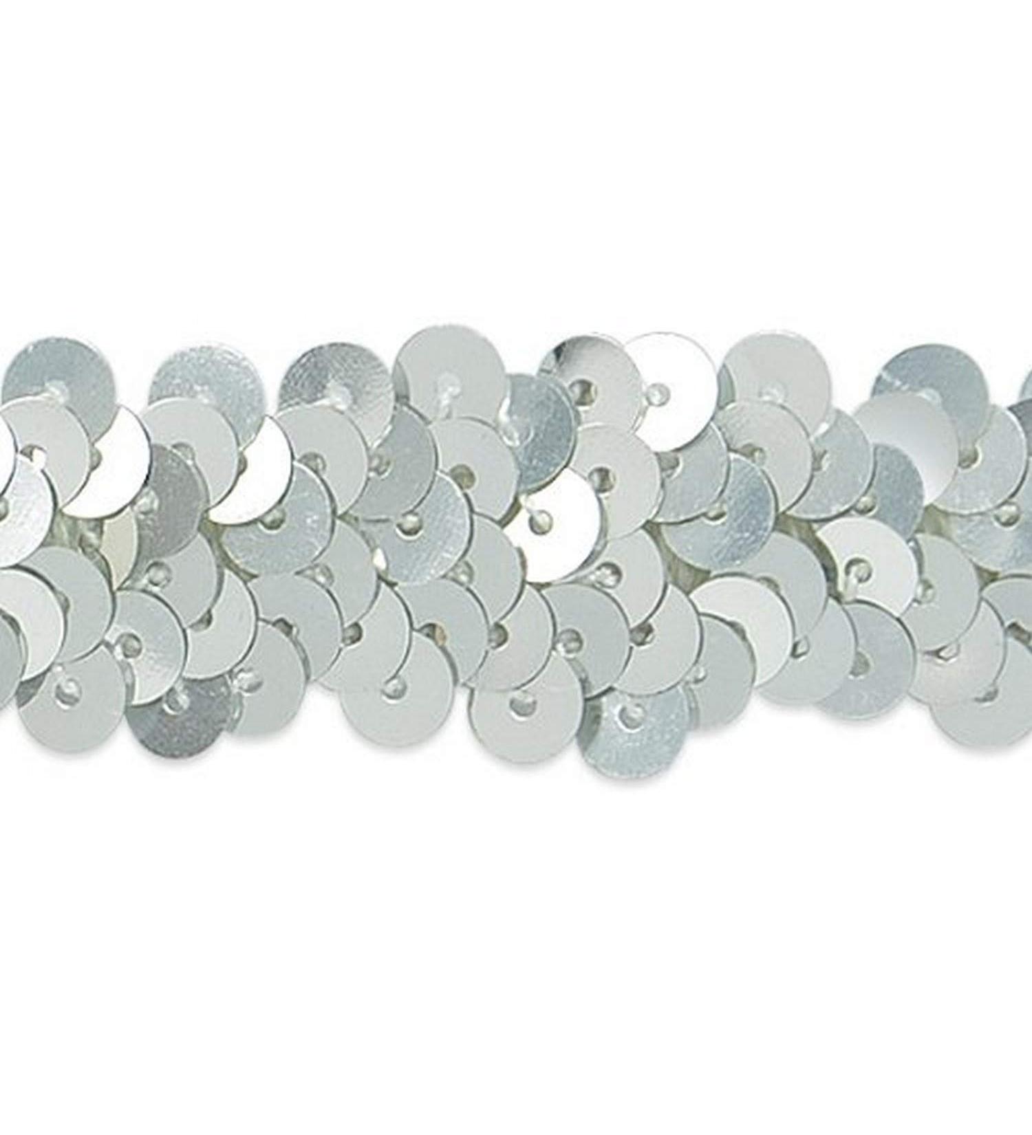Expo International, Inc. 2 Row 7/8" Metallic Stretch Sequin Trim, 20 Yards, Silver