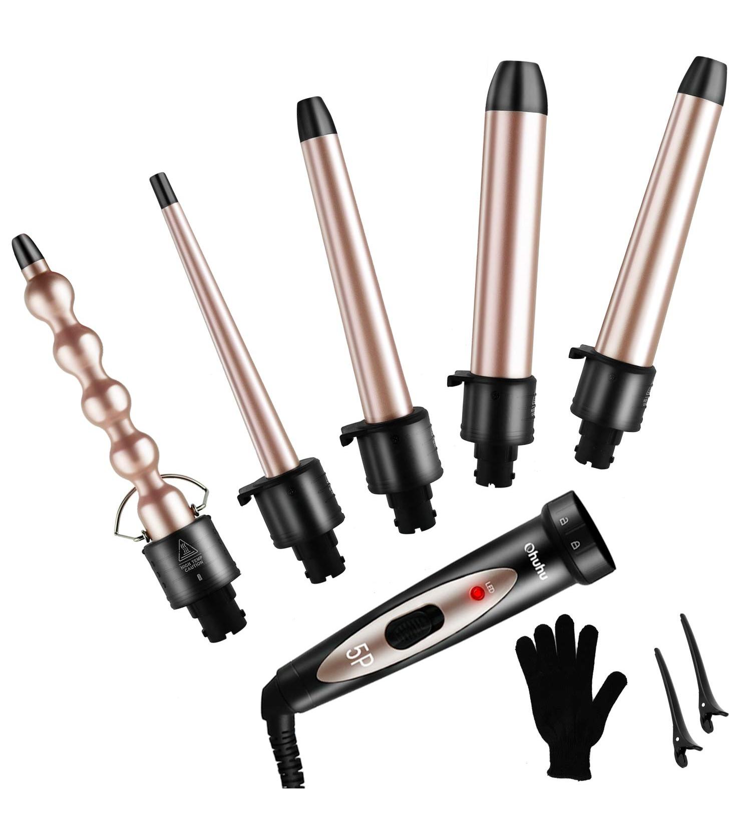 Ohuhu Upgraded 5 in 1 Curling Wand Set with Interchangeable Barrels - Rose Gold - Buy Online on GoSupps.com