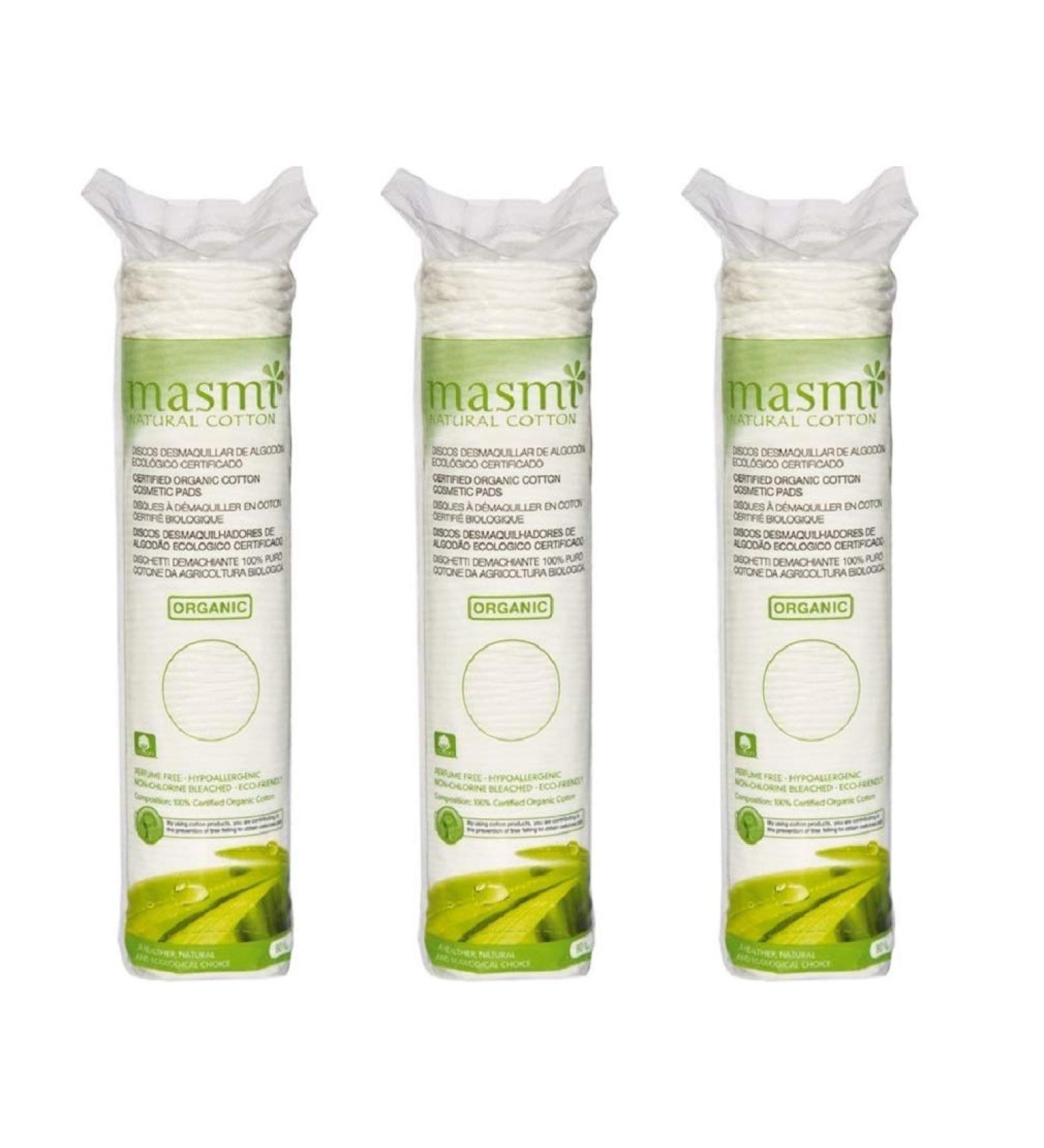Shop Masmi Certified Organic Cotton Pads | Hypoallergenic Chlorine-Free Eco-Friendly 3 x 80 Pieces - Buy Online on GoSupps.com