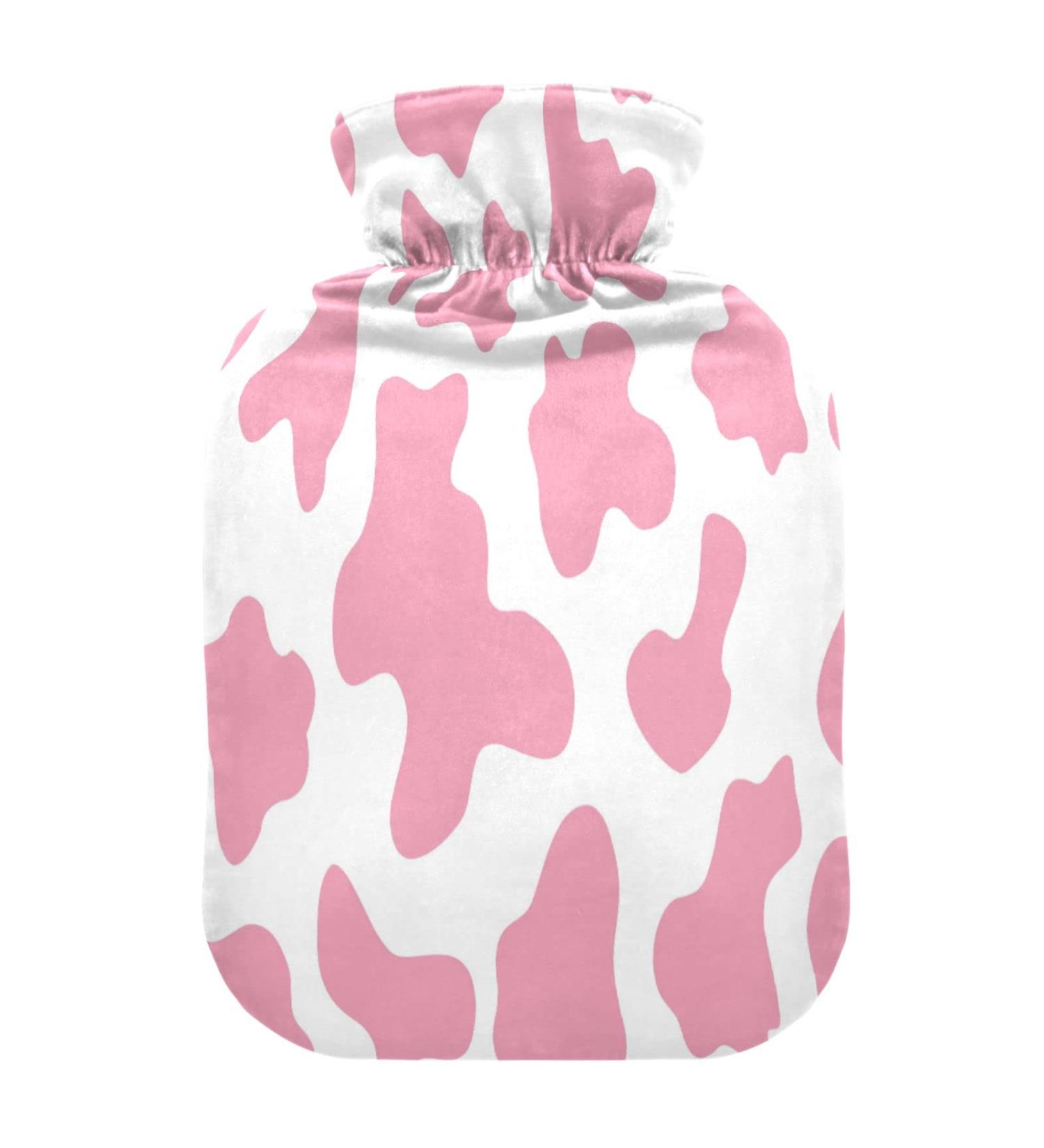 Pink Cow Texture Hot Water Bottle with Cover - 2L Heating Bag for Pain Relief & Sports Injuries | International Shipping Available - Buy Online on GoSupps.com