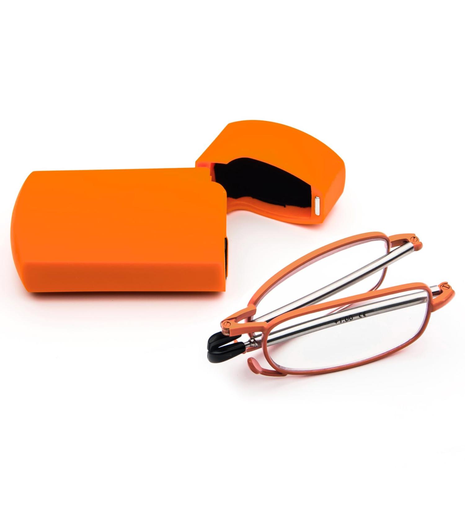 Cokobin Foldable Reading Glasses +3.5 | Stainless Steel Anti-Blue Light Aid for Men & Women | Hard Shell Case - Orange - Buy Online on GoSupps.com
