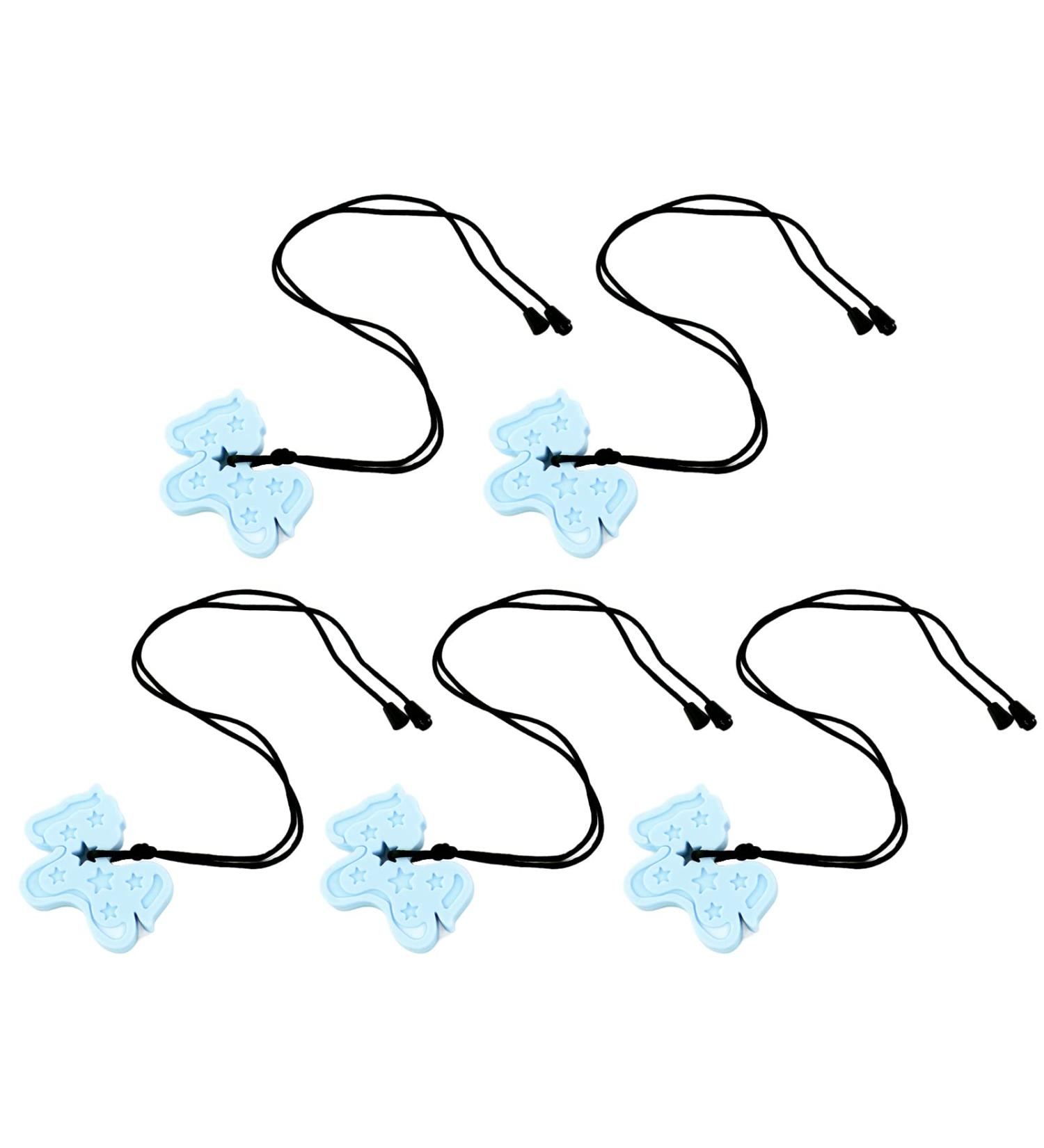 Sensory Chew Necklace for Kids - 5pcs Silicone Teether Set for Boys and Girls | Teething Toys for Gum Massage and Oral Sensory Relief - Chewy Necklaces Biting Aid (Light Blue) - Buy Online on GoSupps.com