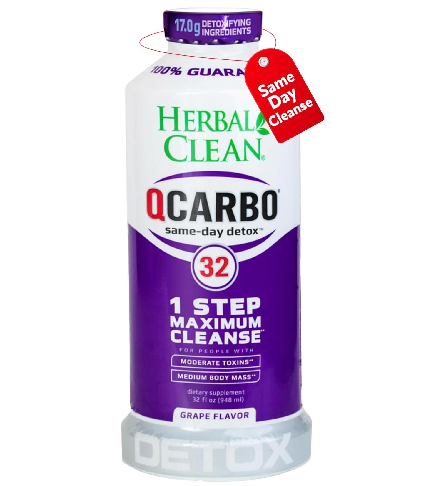 Herbal Clean Qcarbo32 Same Day Detox Cleanse Drink (32 fl oz) - Grape Flavor Full Body Cleanse* Detox Drink for high Toxin Level* Vitamin B2 and Vitamin B12 for Men & Women - Buy Online on GoSupps.com