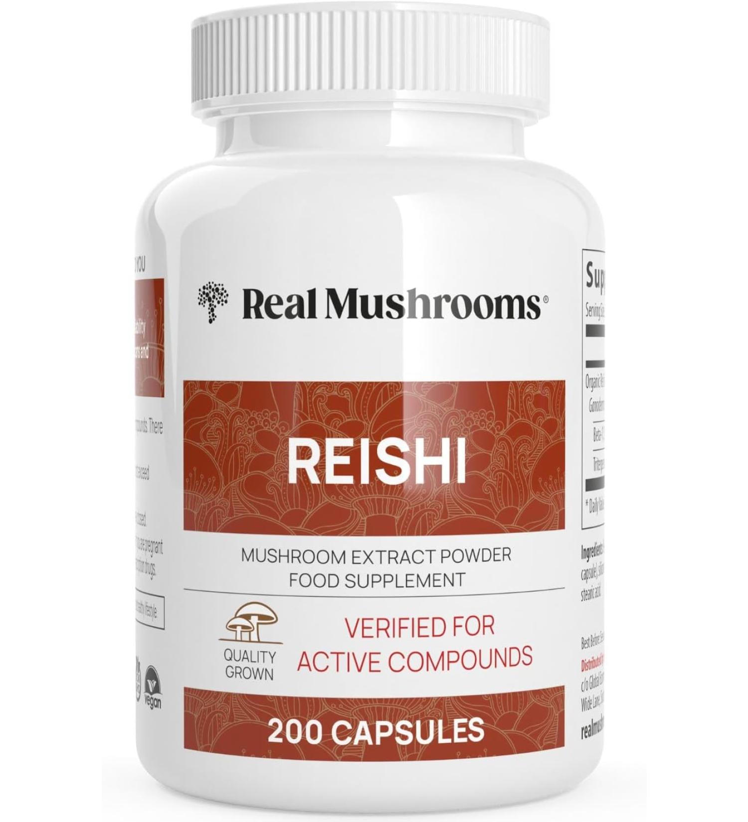 Organic Reishi Mushroom Capsules - Potent Extract for Longevity  Mood  Sleep & Immune Support - 200 Vegan Caps - Buy Online on GoSupps.com
