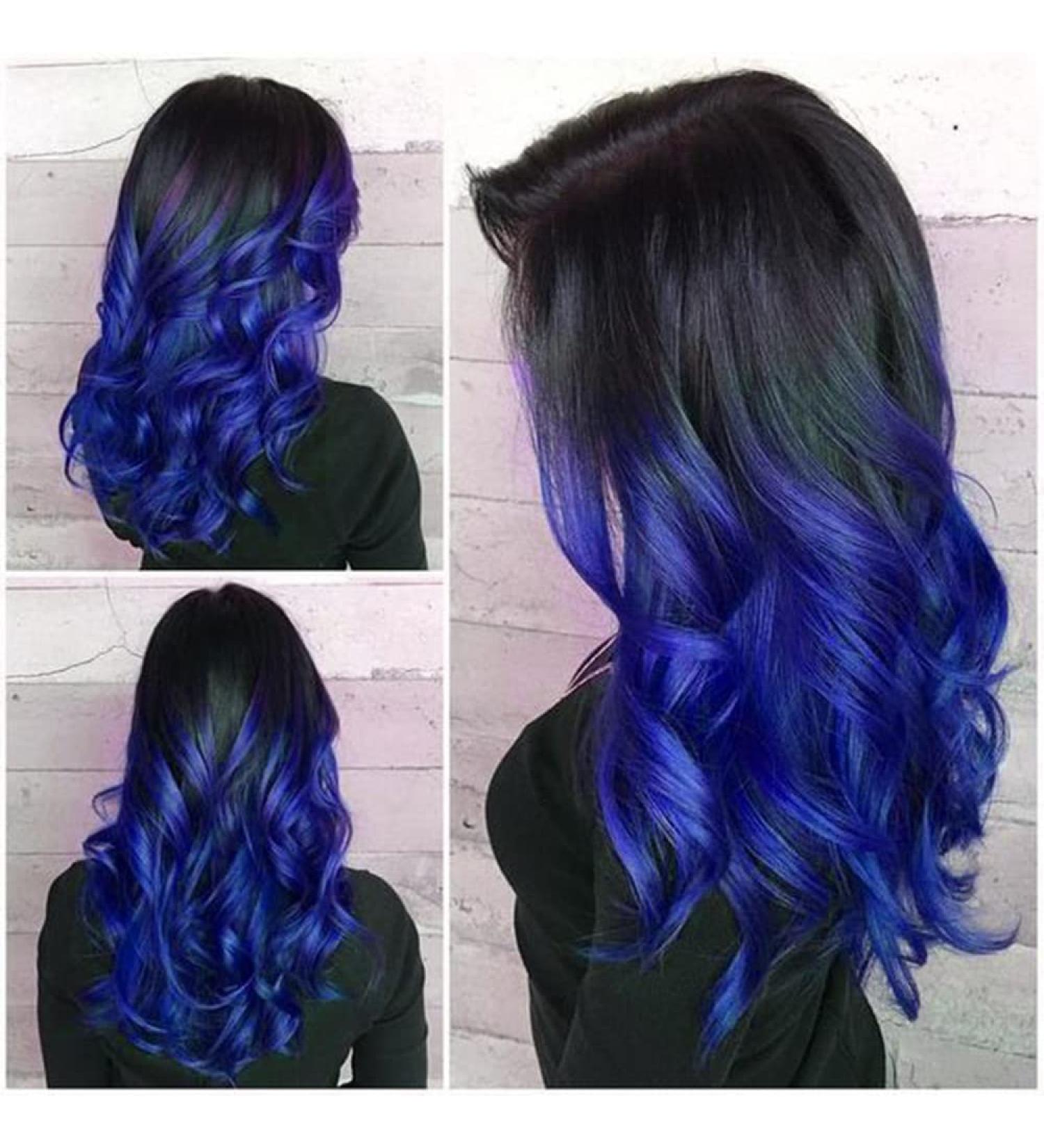 Sallcks Ombre Blue Long Wavy Wig for Women - Heat Resistant Synthetic Wig for Daily Wear, Party & Halloween Costumes - Buy Online on GoSupps.com