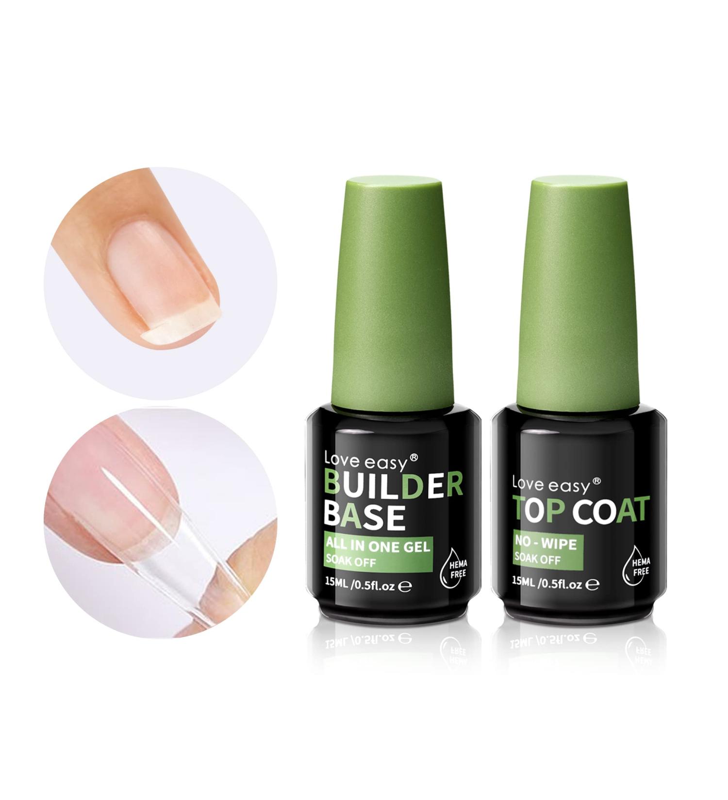 Hema Free Builder in a Bottle Set - 0.5oz Builder Base & No Wipe Gel Top Coat for Nail Extension Gel - UV/LED Soak Off Hard Gel for Nails Repair - Buy Online on GoSupps.com