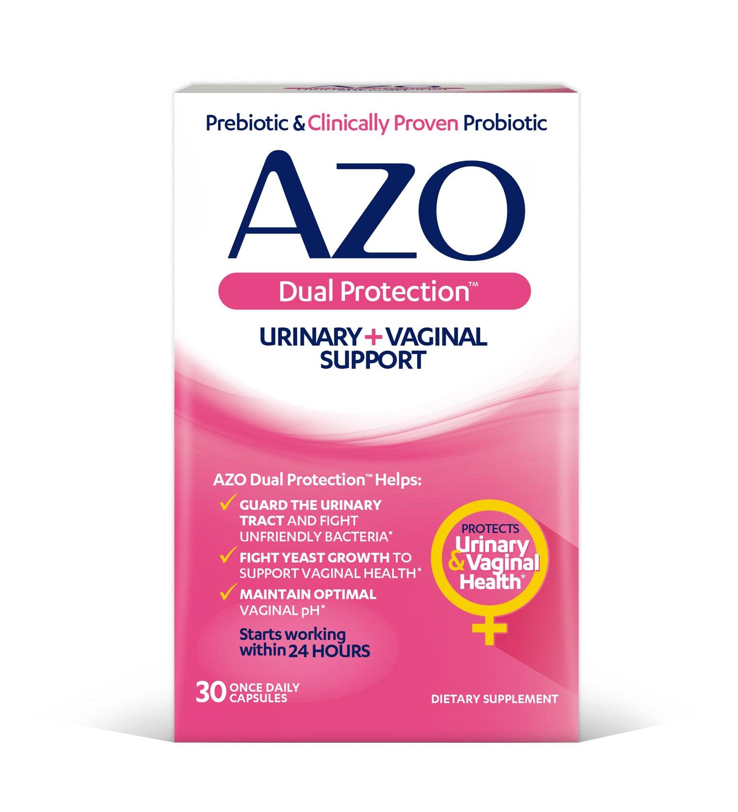 Azo Dual Protection: Urinary & Vaginal Support - 30 Once Daily Capsules - Buy Online on GoSupps.com