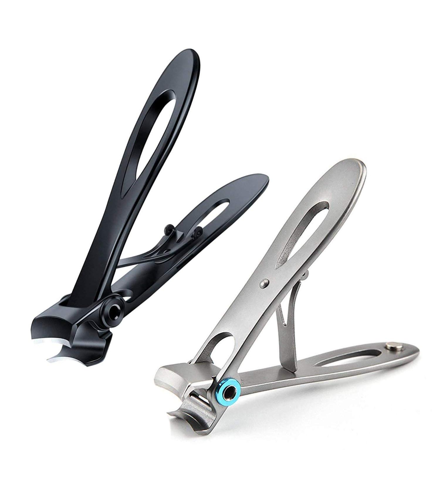 2x Nail Clipper Set Thick Toenail & Fingernail Cutter with Wide Jaw Opening Stainless Steel Silver & Black - Buy Online on GoSupps.com