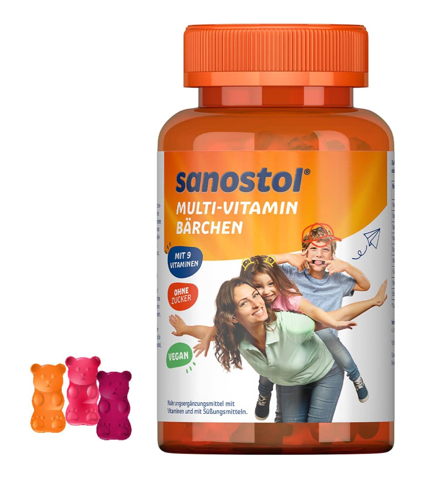 Sanostol Multi-Vitamin Bears - 60 Pieces for Kids 4+ & Adults | Balanced Vitamin Intake with 9 Essential Vitamins - Buy Online on GoSupps.com