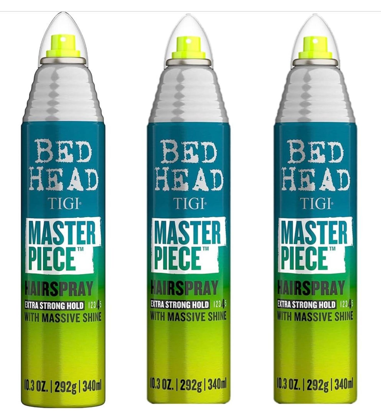 TIGI Bed Head Masterpiece Shiny Hairspray with Strong Hold - For All Hair Types - Extra Strong Hold & Shiny Finish - Use on Dry Hair - Premium Hair Care Products for Women & Men - 10.3 oz (3 Pack) Tropical 10.3 Ounce (Pack of 3)
