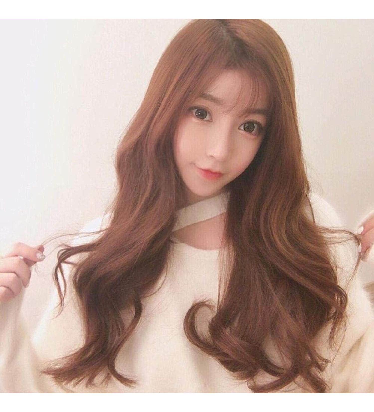 European & American Fashion Long Curly Wig with Bangs - Light Brown & Pink | Cross-Border Shipping - Buy Online on GoSupps.com