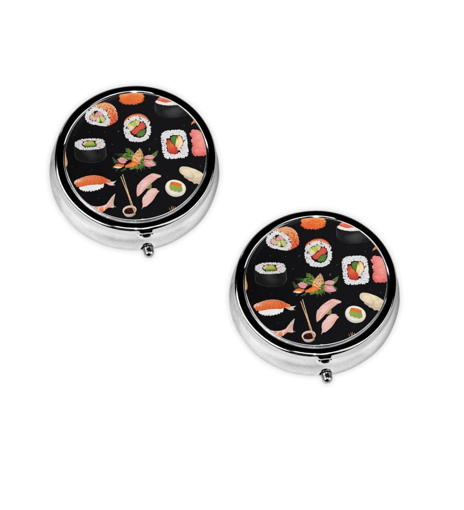 Buy Japanese Sushi Black Printed Mini Round Pill Box | 3 Compartment Organizer for Travel & Home Use | Portable Medicine Case - Buy Online on GoSupps.com