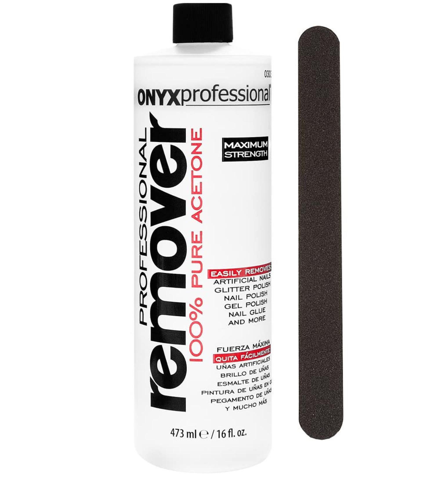 Onyx Professional 100% Acetone Nail Polish Remover Kit 16 Fl Oz Bottle With 7 Inch Nail File