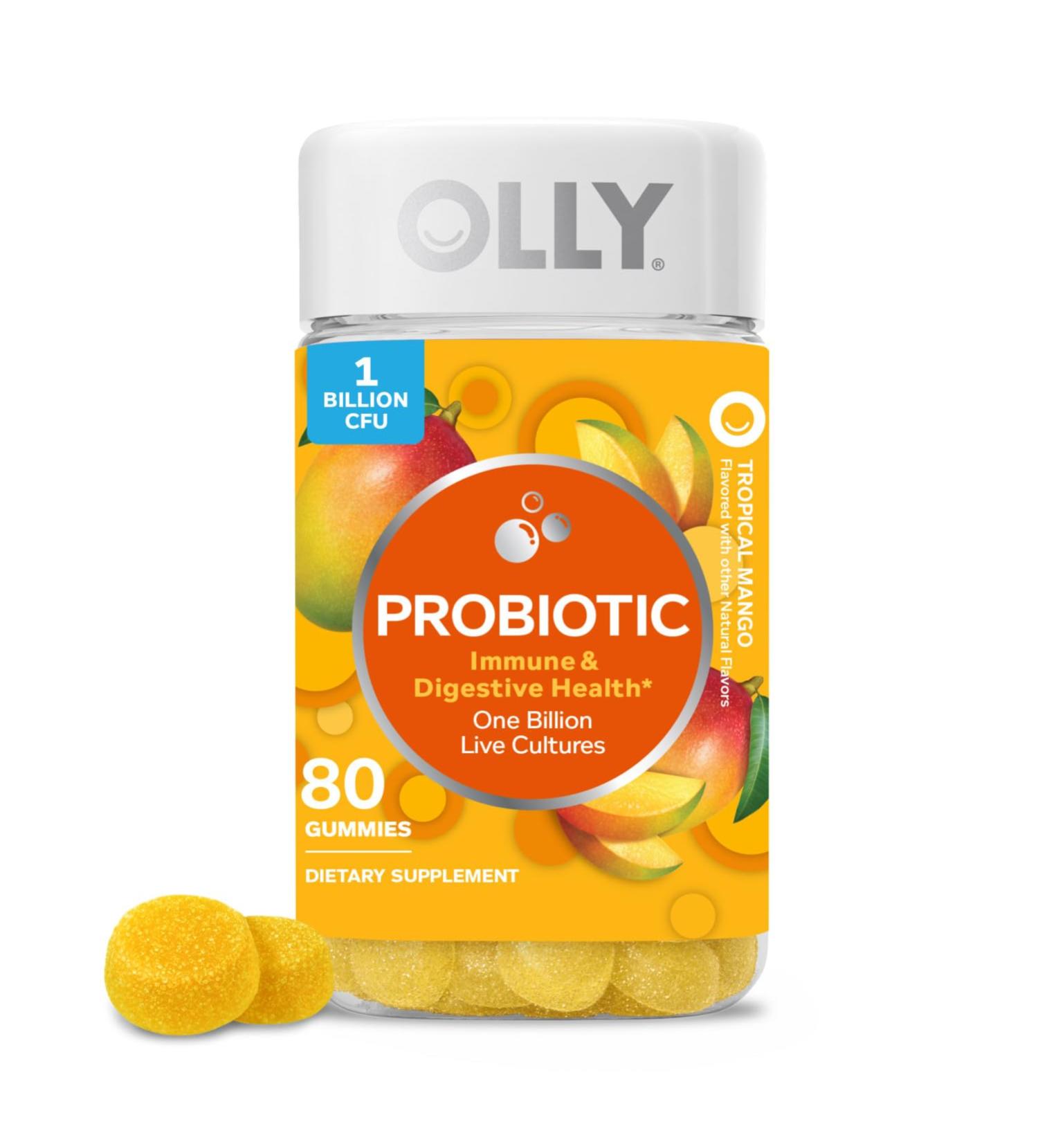 OLLY Probiotic Gummy 1 Billion CFUs Immune and Digestive Support Chewable Probiotic Supplement Mango 80 Count 80 Count (Pack of 1) - Buy Online on GoSupps.com