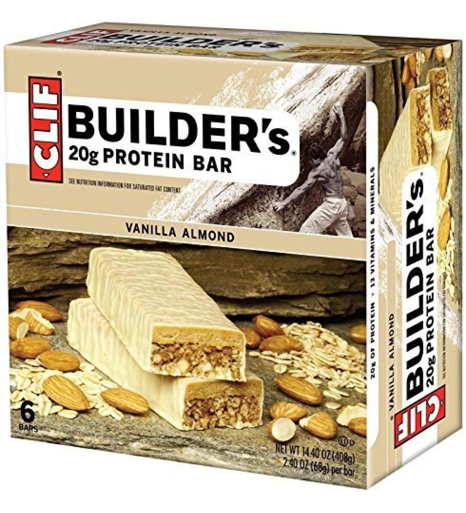 Clif Builder's Vanilla Almond Protein Bars 1 Box with 6 Bars Inside by Clif