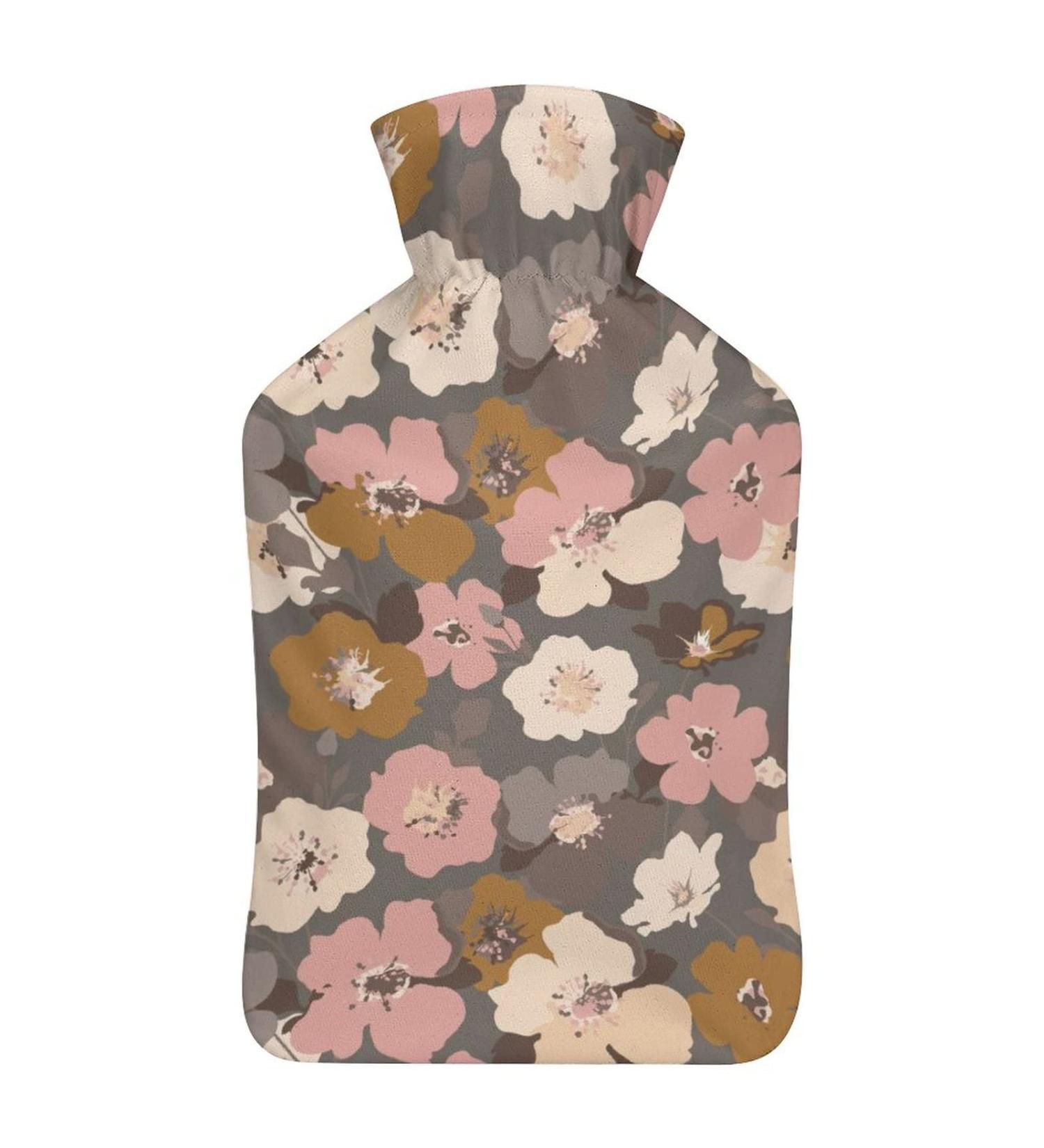 Brown Flower Hot Water Bottle with Plush Cover - Hand Warmer for Adults & Kids | 26.5x15.3cm | International Shipping Available - Buy Online on GoSupps.com