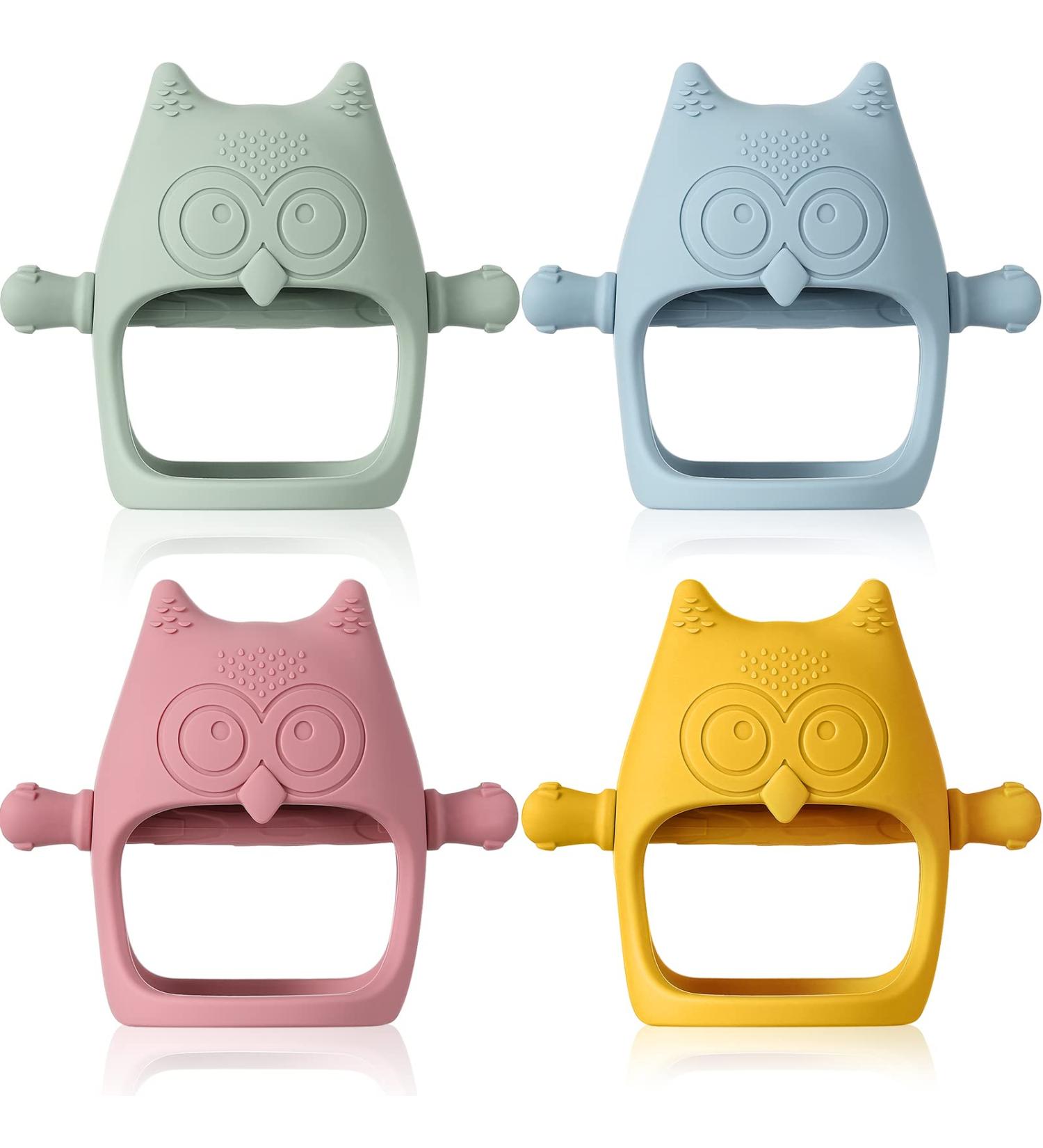 Silicone Baby Teething Toy Set for 3+ Month Infants - Owl Teether Mittens for Anti-Drop Chew and Sucking Needs | 4 Pcs - 4.52 x 3.93 x 2.16 Inch - Buy Online on GoSupps.com