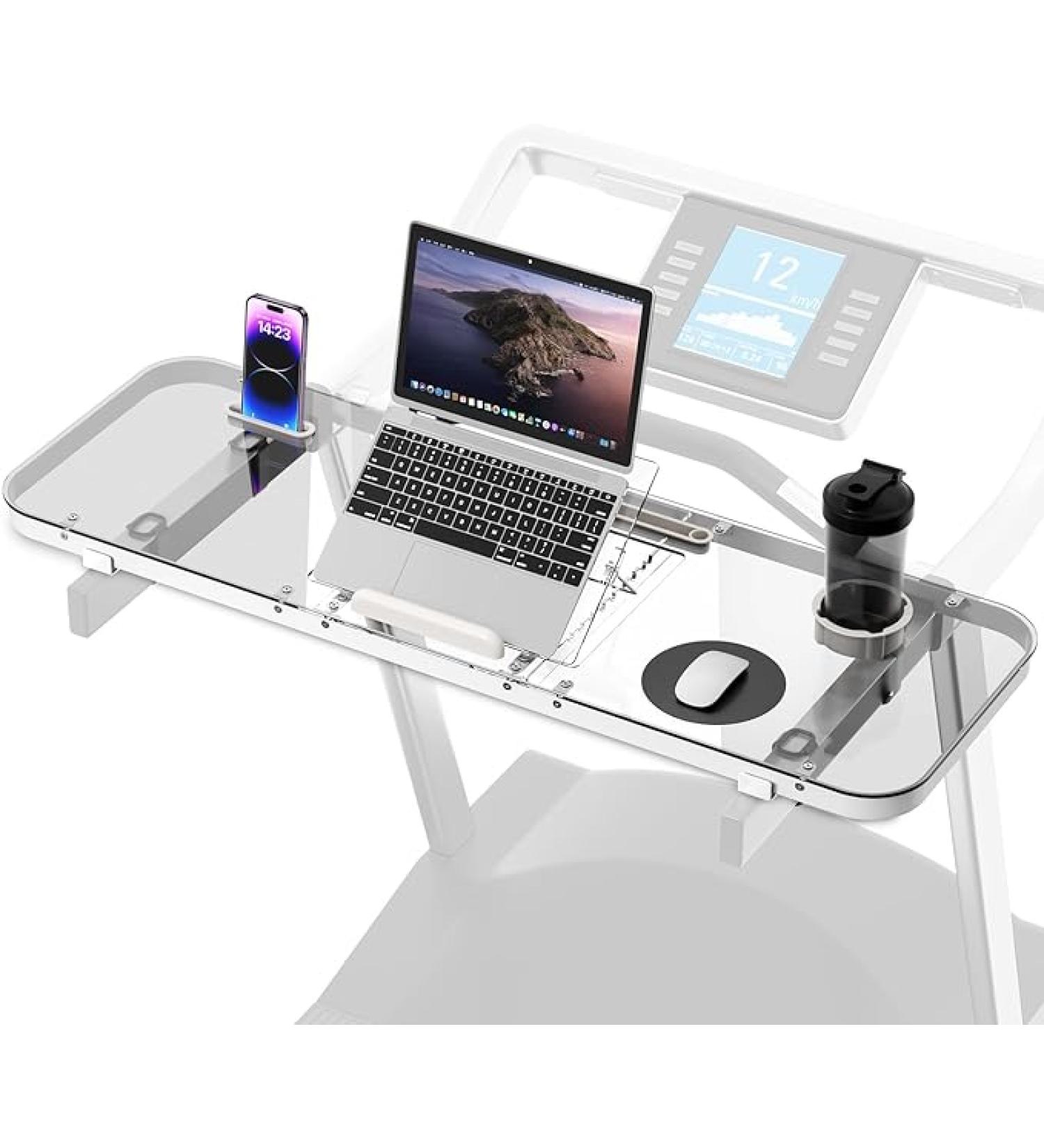 HEWYIOS Treadmill Desk Attachment Transparentï¼Treadmill Laptop Holder Adjustable Height Ergonomic Treadmill Standing Workstation Standï¼Suitable for Treadmill Handshake Width 13-33 inches - Buy Online on GoSupps.com