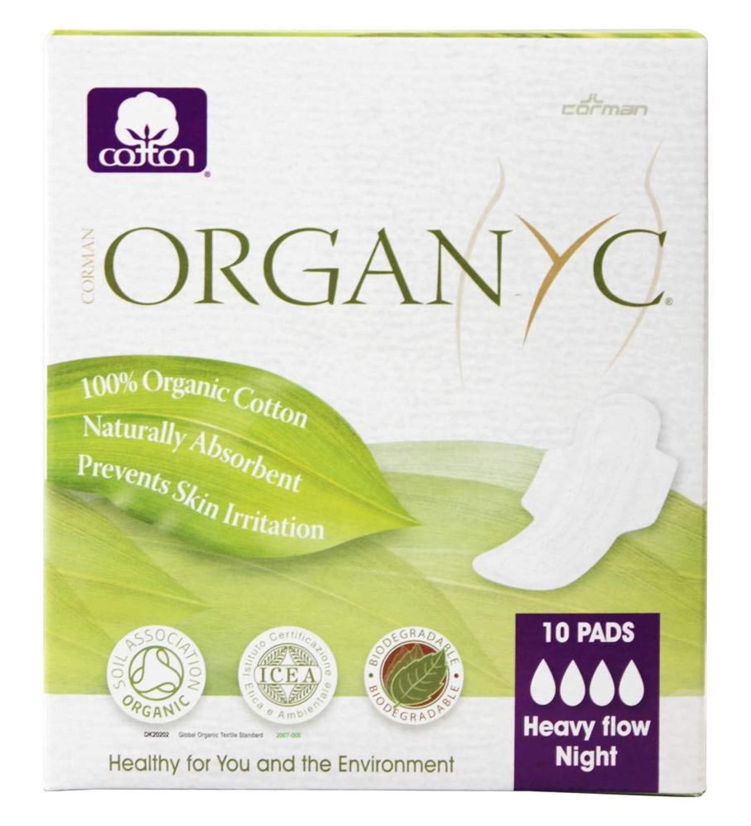 Organyc Organic Cotton Sanitary Pads Heavy Flow Night - 10 Count Box - Buy Online on GoSupps.com