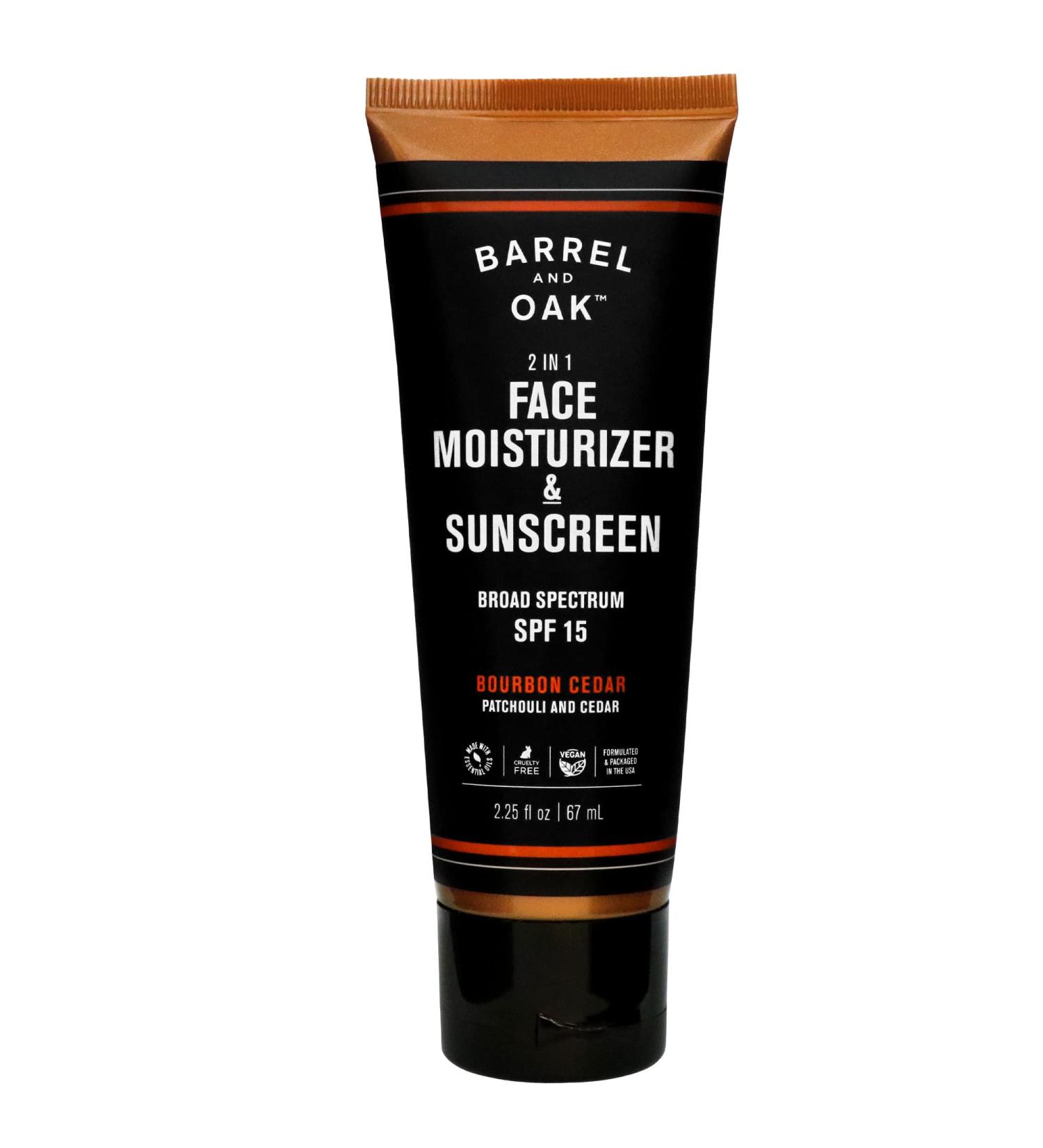 Barrel and Oak Bourbon Cedar 2-in-1 Face Moisturizer & Sunscreen SPF - Mineral Formula with Olive Leaf Extract & Aloe Vera - Non-Greasy, For All Skin Types - 2.25 oz - Buy Online on GoSupps.com