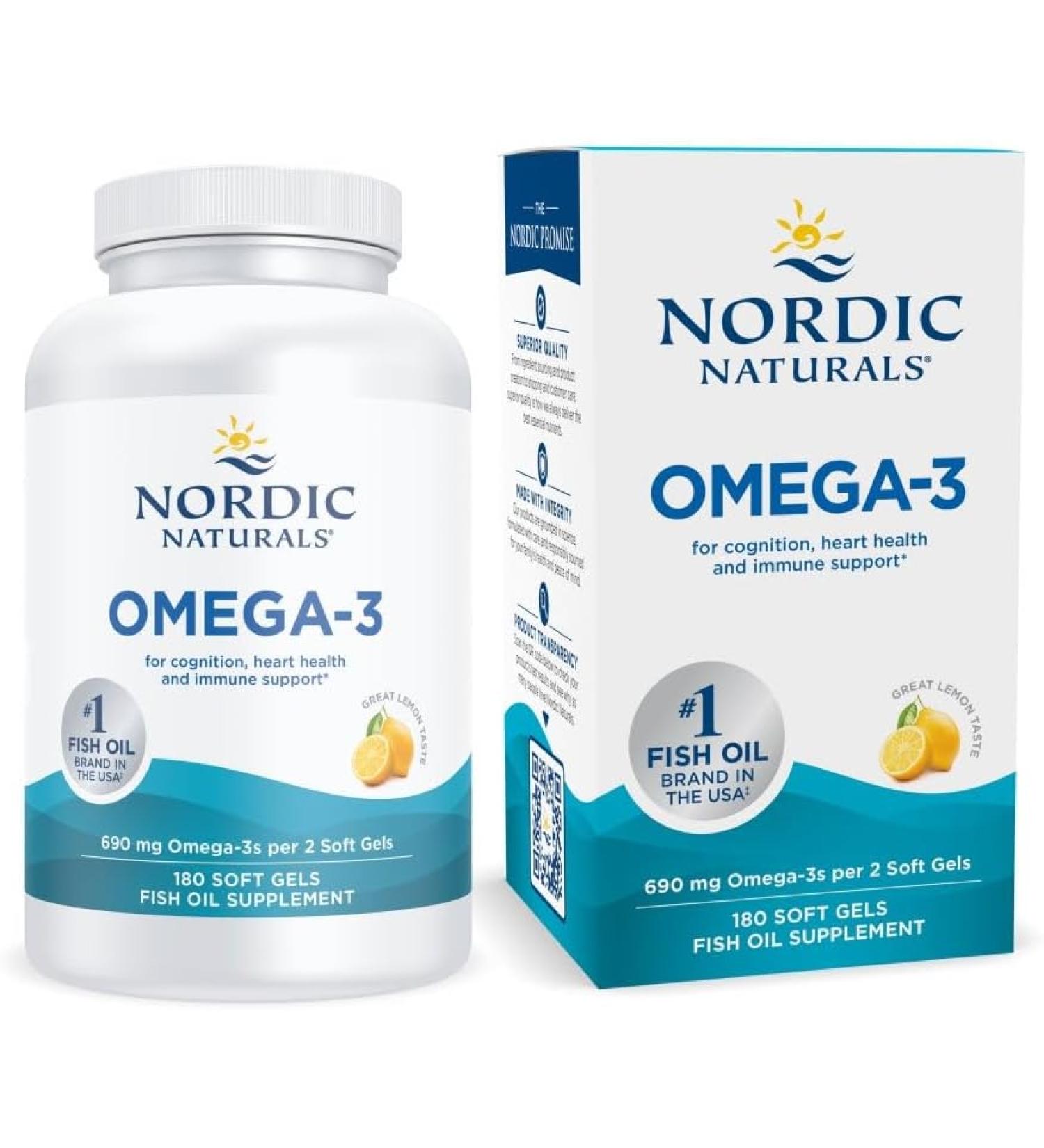 Nordic Naturals Omega-3 Lemon 690 mg - 180 Soft Gels | Premium Fish Oil - Buy Online on GoSupps.com