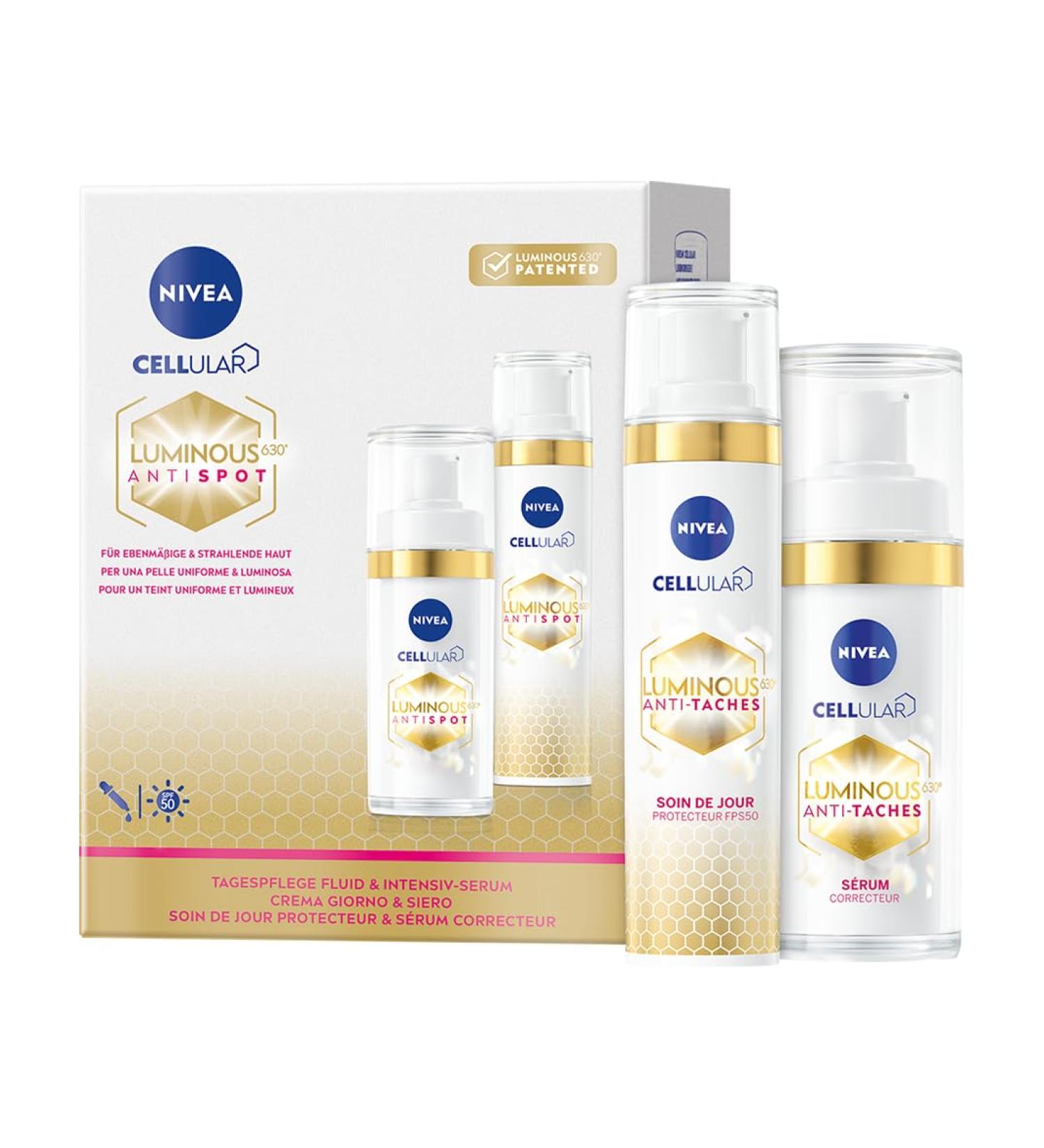NIVEA Luminous 630 Day Care & Serum Set Anti-Pigment Spot Facial Care Anti-Aging Skincare Set for All Skin Types - Buy Online on GoSupps.com