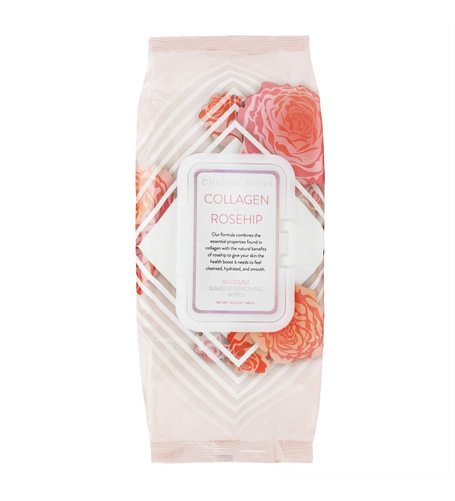 Clinical Works Makeup Remover Wipes - 50 Gentle Facial Cloths for Makeup, Mascara, Dirt, and Oil Removal - Collagen & Rosehip Formula - Flip Top Pack - Single Pack - Buy Online on GoSupps.com