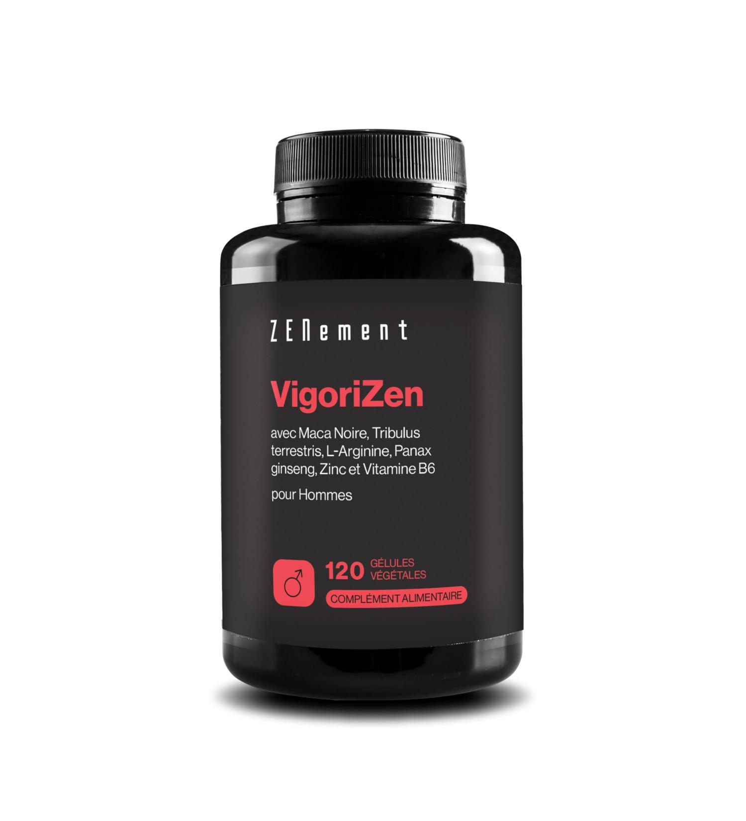 VigoriZen with Black Maca Tribulus terrestris L-Arginine Ginseng Zinc and Vitamin B6 - Formula for Male Vigor and Testosterone - 120 Vegan Capsules - Zenement - Buy Online on GoSupps.com